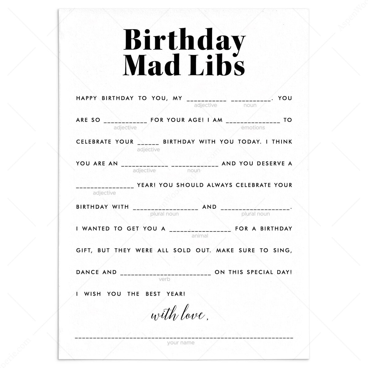 Funny Birthday Mad Libs Game Gender Neutral Funny Birthday Mad Libs Game Gender Neutral