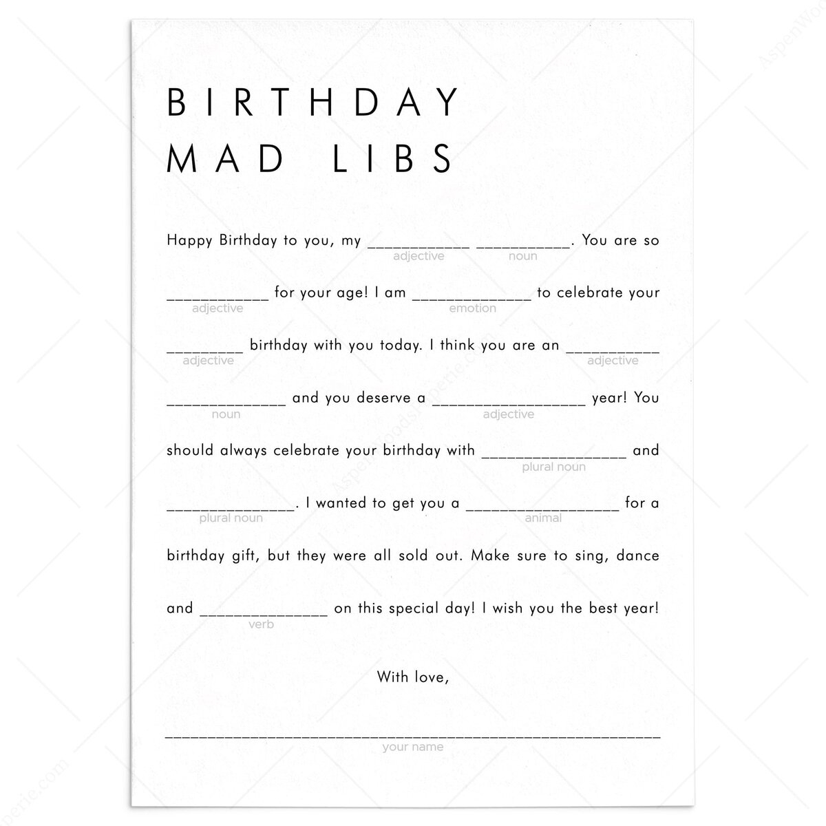 Funny Birthday Mad Libs Game Printable Birthday Boy Or Girl Game