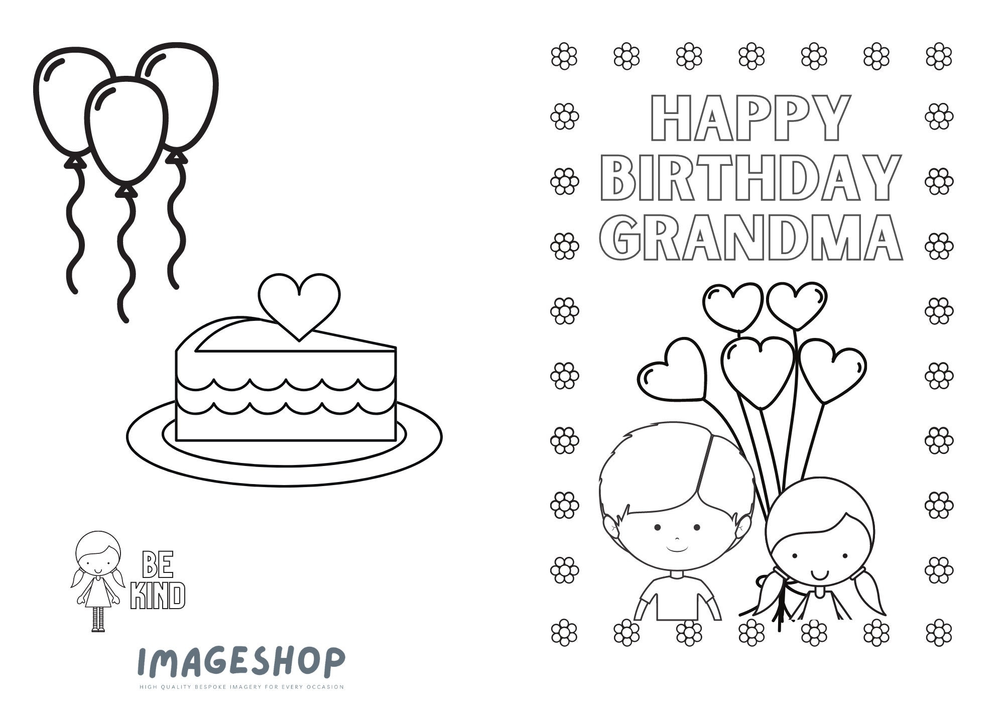 Grandma Birthday Colouring Card Printable Kids Activity PDF