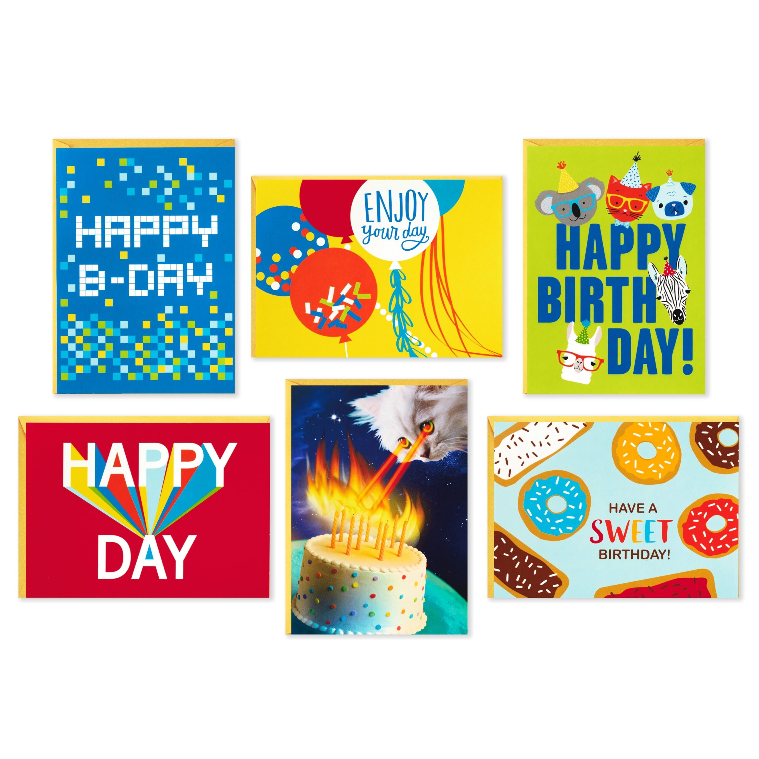 Hallmark Birthday Cards Assortment 36 Cards With Envelopes Cats Lasers Llamas Donuts Walmart