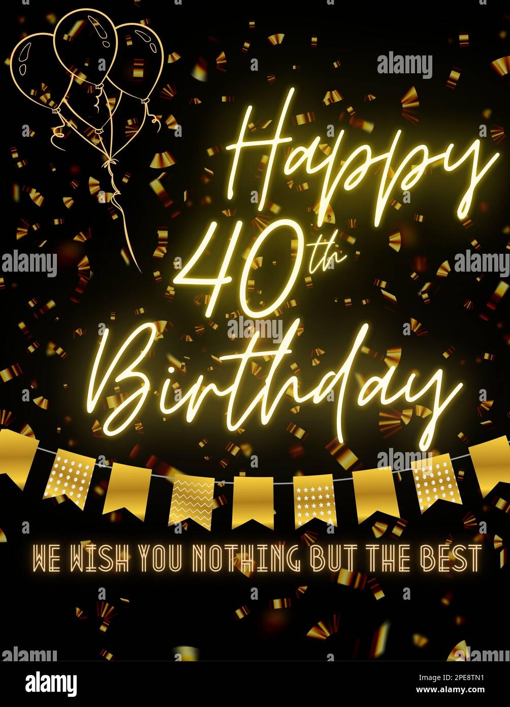HAPPY 40th BIRTHDAY Black Gold Golden Card Invitation For 