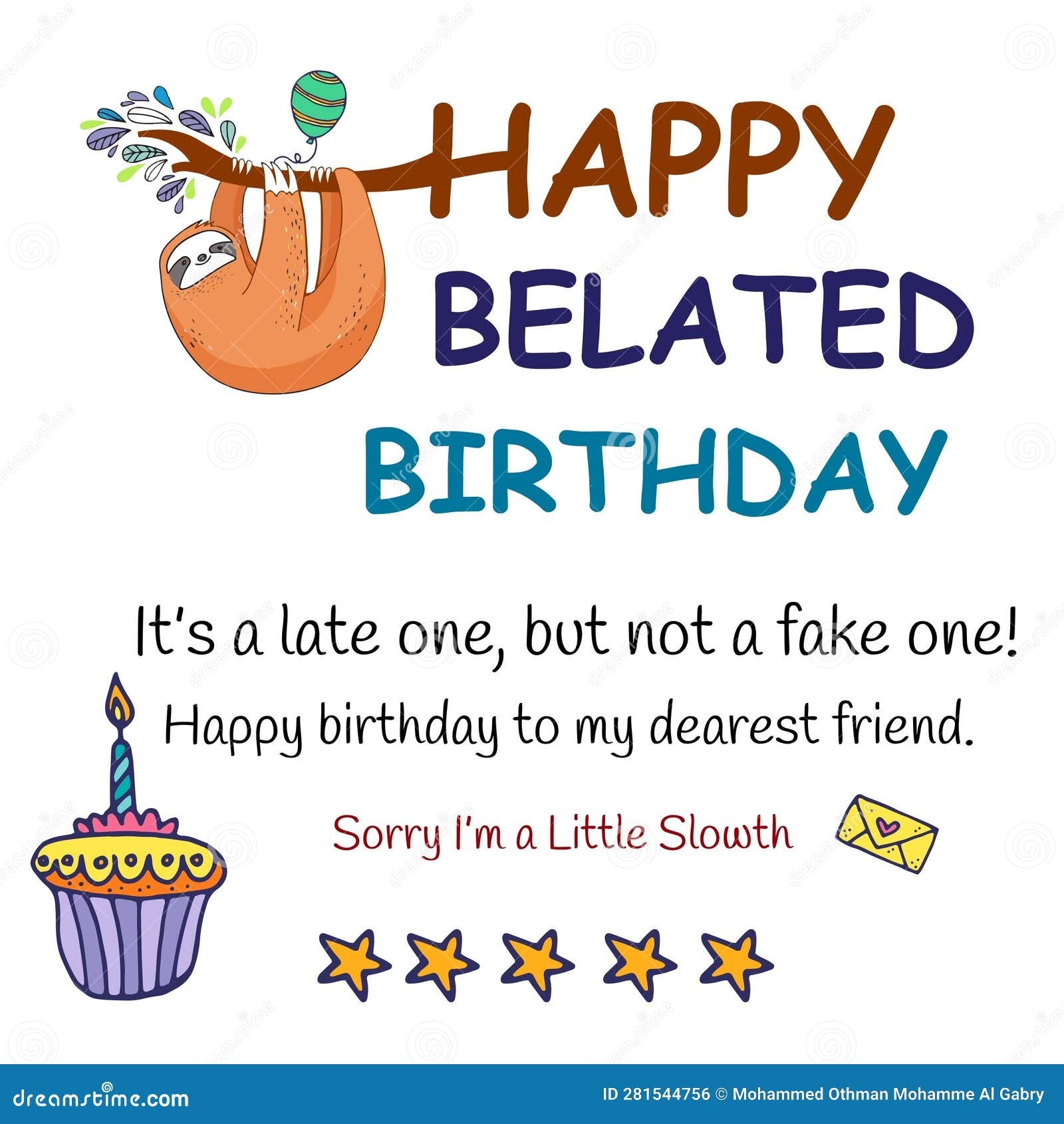 Happy Belated Birthday Late Birthday Funny Birthday Belated Late Wishes Birthday Belated Late Forget Birthday Happy Stock Vector Illustration Of Greeting Sloth 281544756