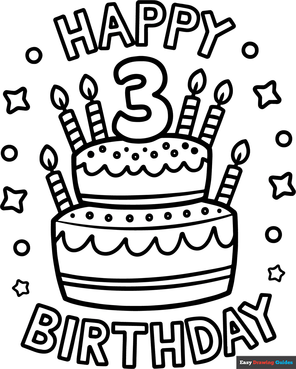 Happy Birthday Card 3 Years Coloring Page Easy Drawing Guides