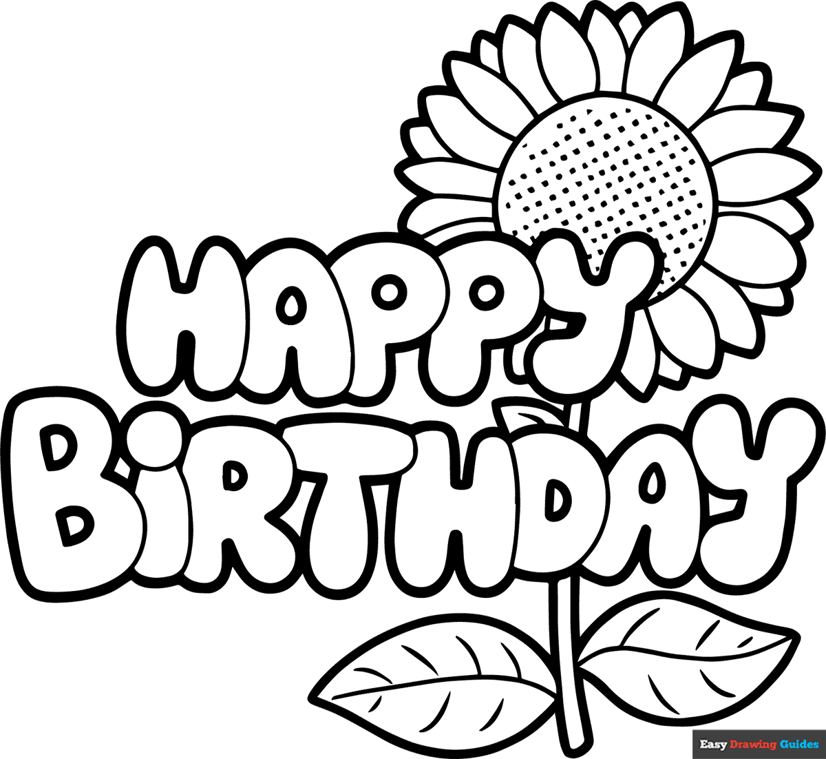 Happy Birthday Card Sunflower Coloring Page Easy Drawing Guides