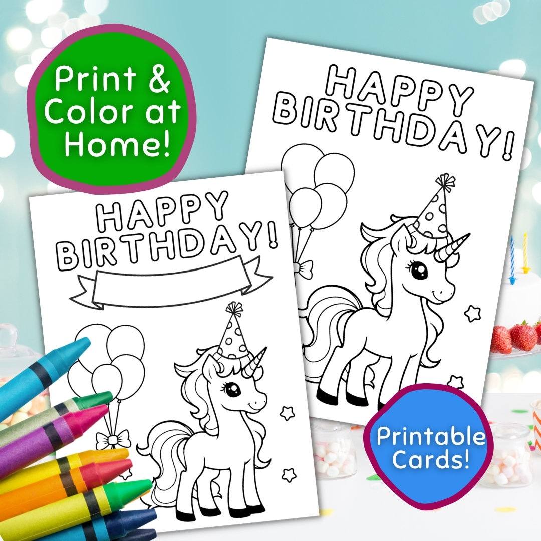 Happy Birthday Coloring Card Unicorn Printable Unicorn Birthday Coloring Card Birthday Card For Kids Coloring Card Etsy