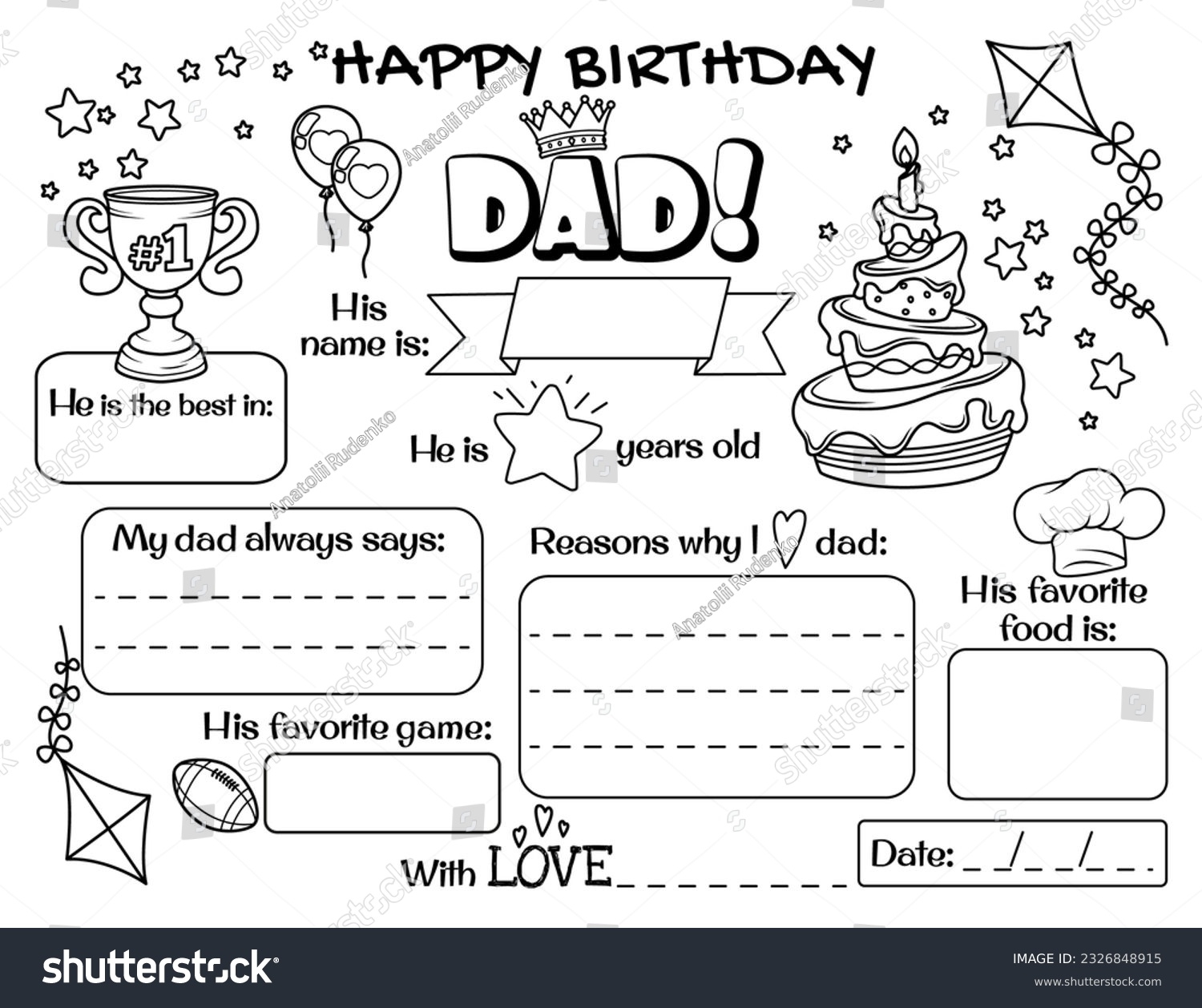 Happy Birthday Dad Fill Sheet Dad Stock Vector Royalty Free 