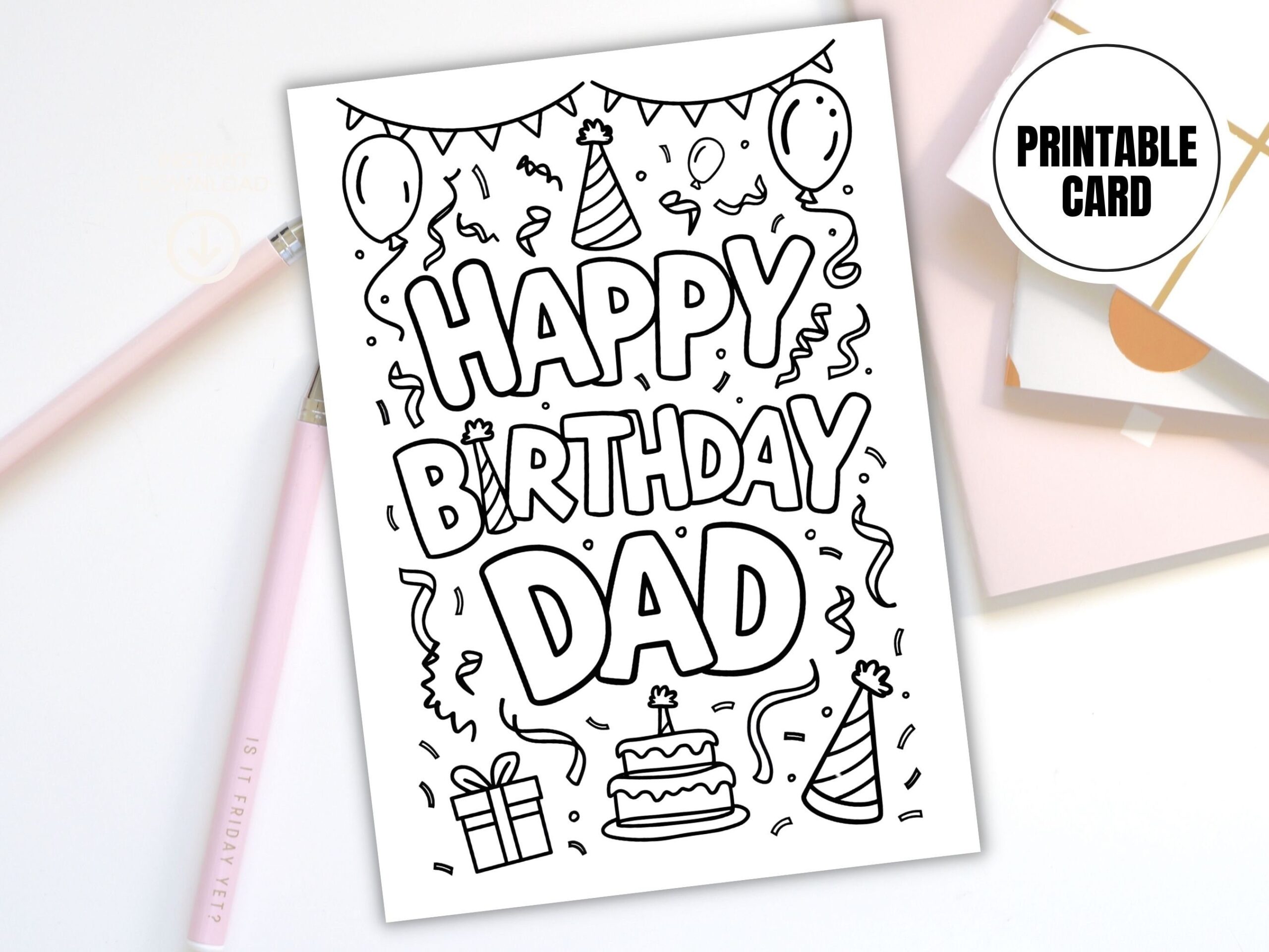 Happy Birthday Dad Printable Coloring Card Digital Download Fun DIY Birthday Card For Dad Father s Day Card Dad Gift Idea Etsy