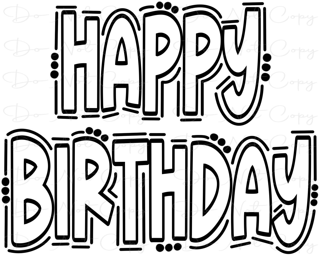 Happy Birthday Doodle Letters Transparent Background Sublimation PNG And SVG Digital Artwork