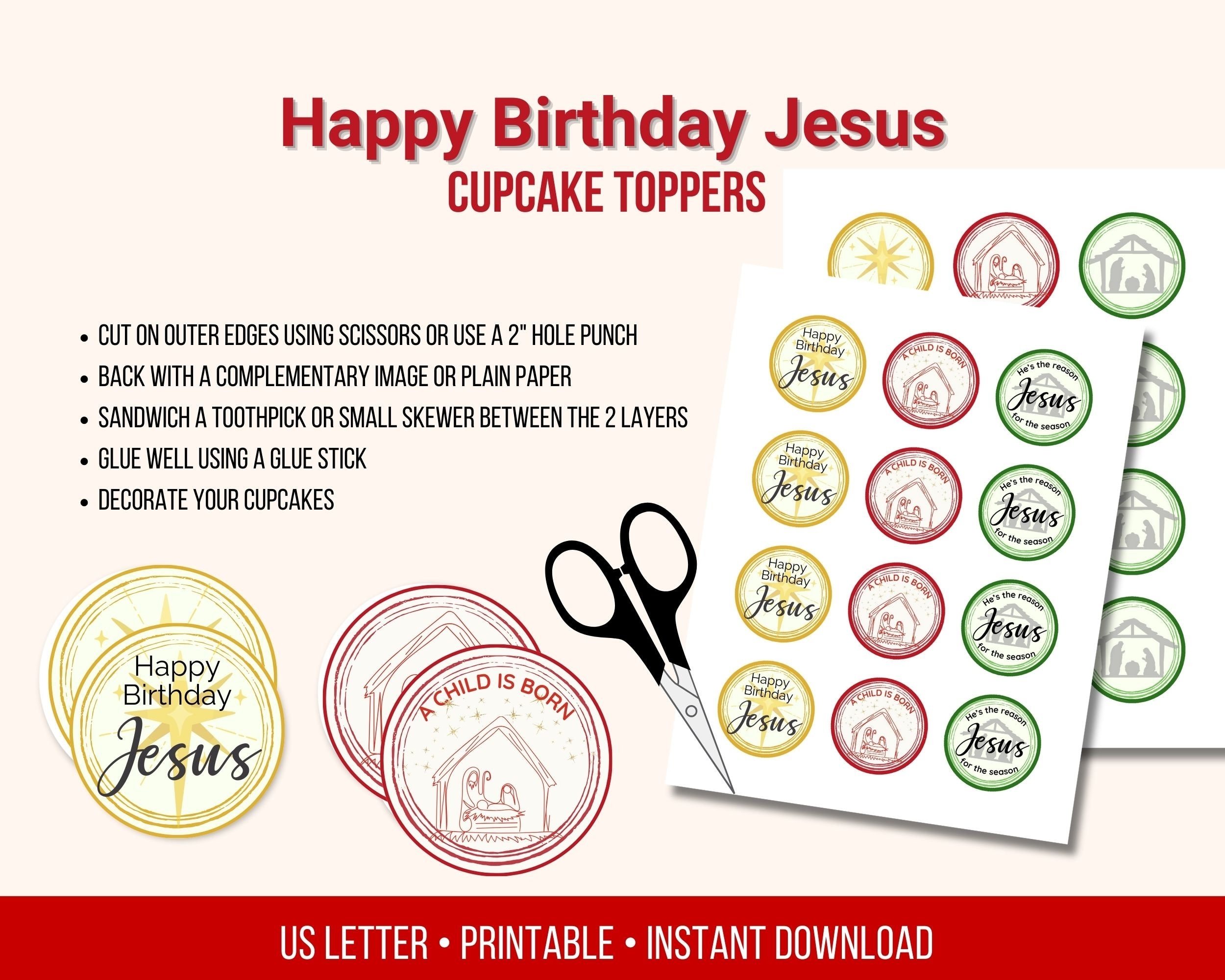 Happy Birthday Jesus Printable Cupcake Toppers Christmas Table Decorations Jesus Cupcake Topper Happy Birthday Jesus Religious Party Etsy