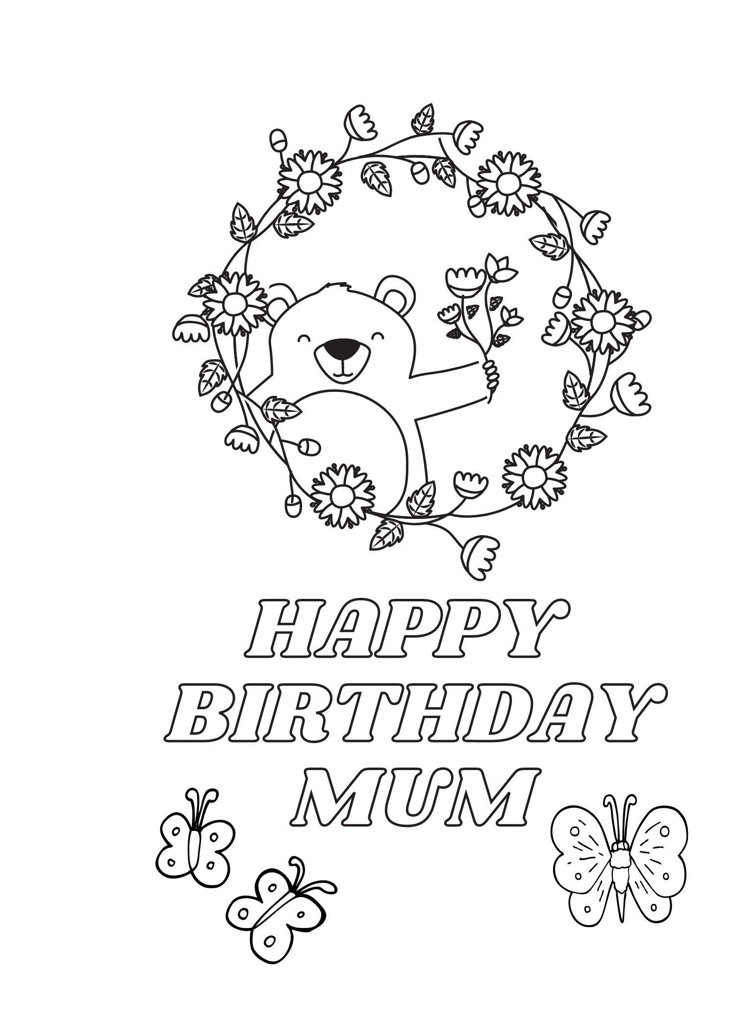 Happy Birthday Mom Coloring Card Printable Gift digital Download 