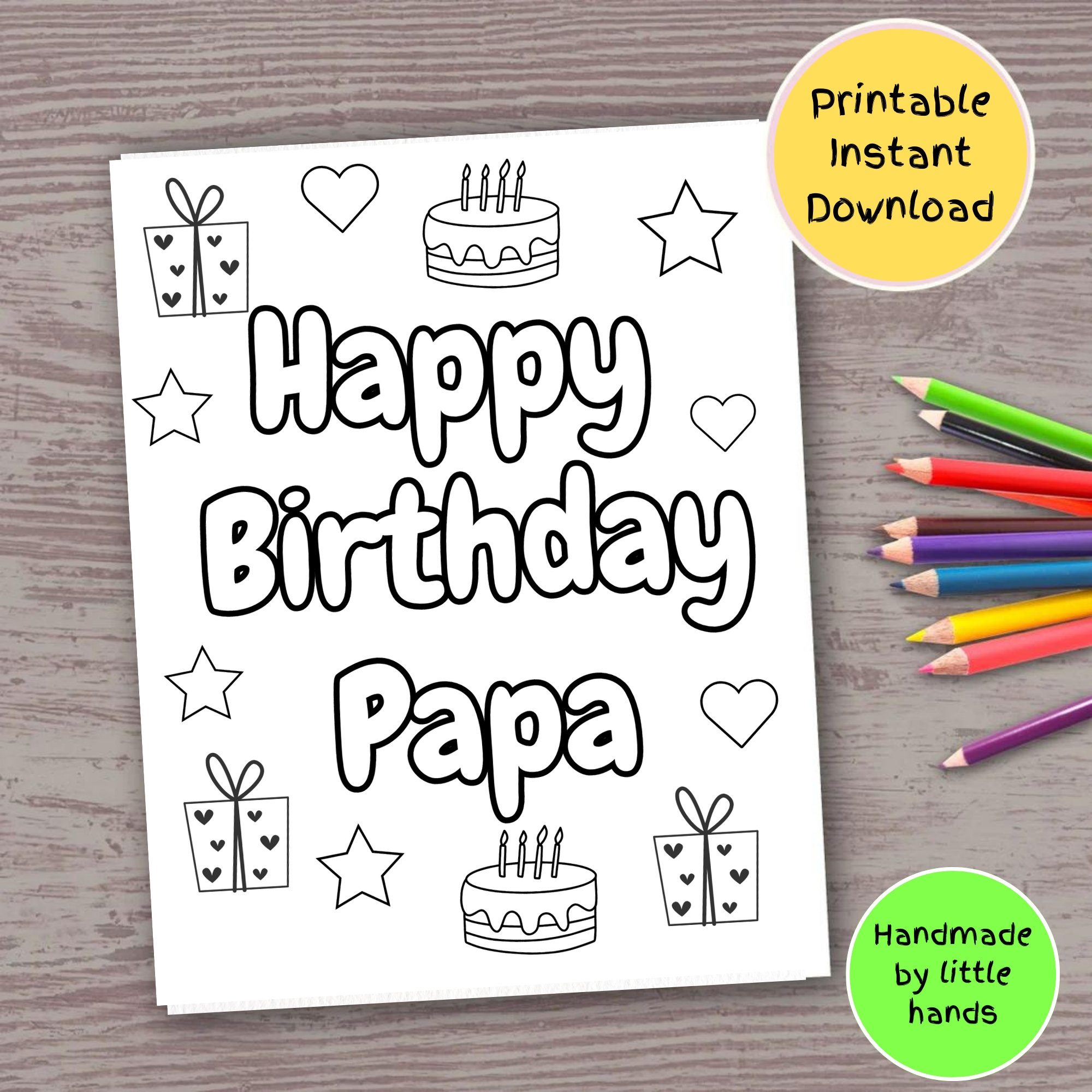 Happy Birthday Papa Coloring Page DIY Gift For Grandkids Digital Download 