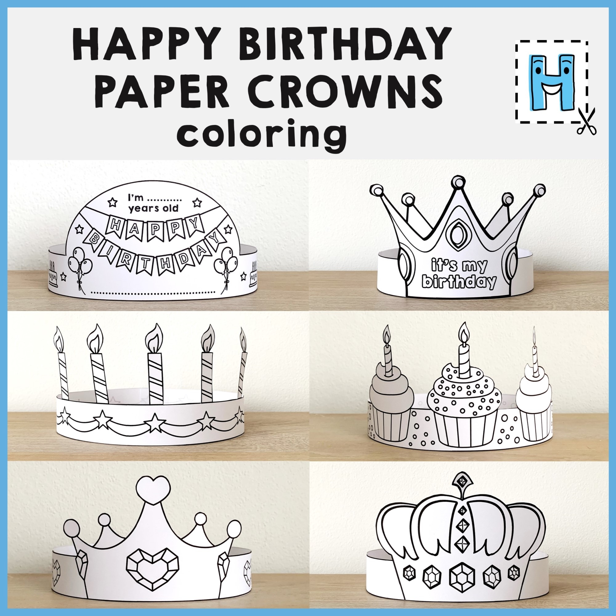 Happy Birthday Paper Crowns Headbands Hats Printable Coloring Craft