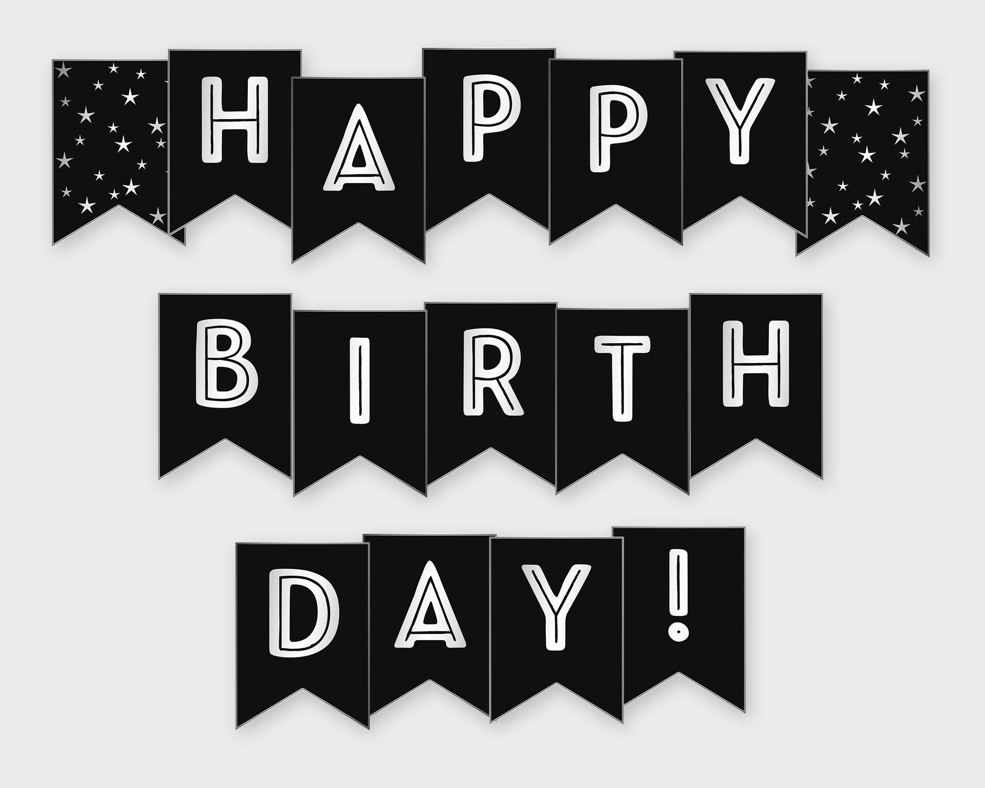 Happy Birthday Printable Banner Black U0026 Silver Birthday Party Printable PDF DIY Print Instant Download GWR Etsy