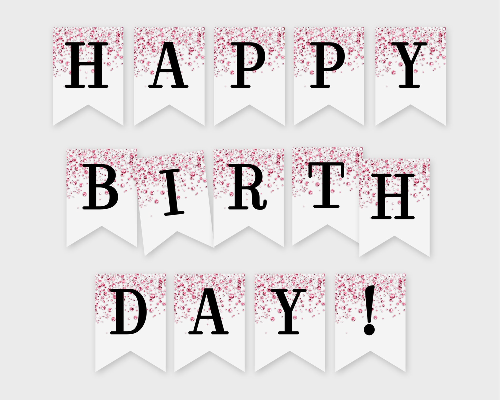 Happy Birthday Printable Banner Pink Confetti Glitters Printable PDF DIY Print Instant Download 4CG Etsy