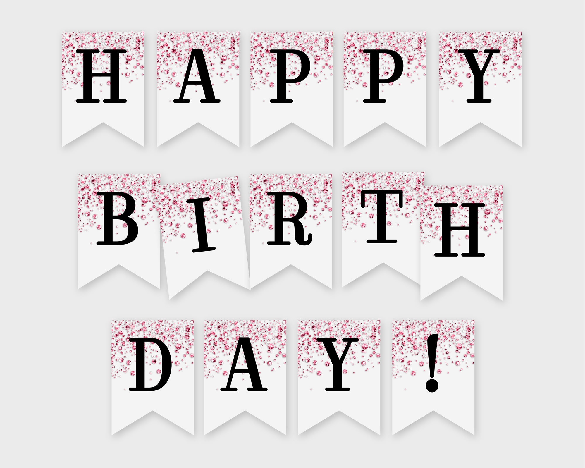 Happy Birthday Printable Banner Pink Confetti Glitters Printable PDF DIY Print Instant Download 4CG Etsy
