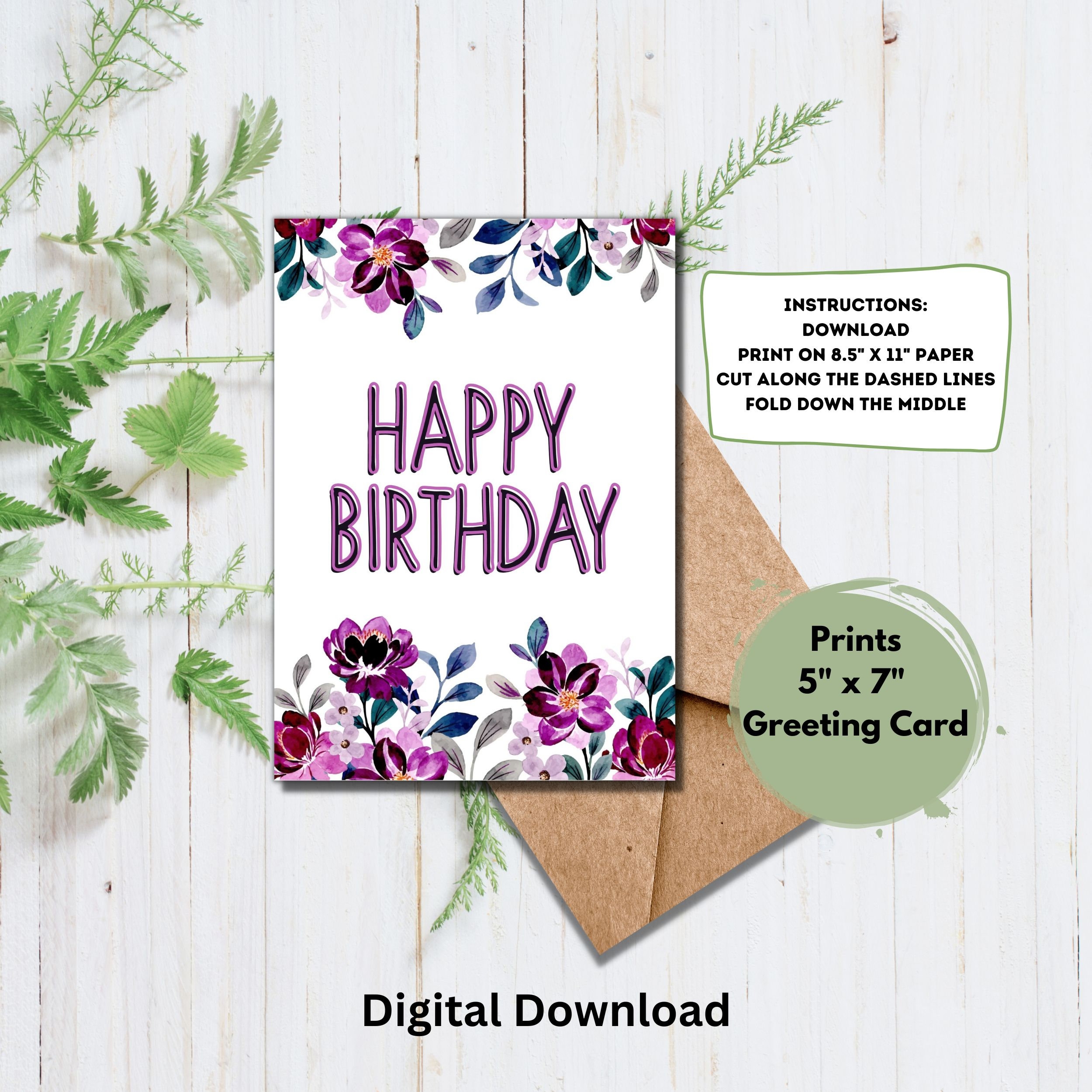 Happy Birthday Printable Card Purple Flower Birthday Printable 