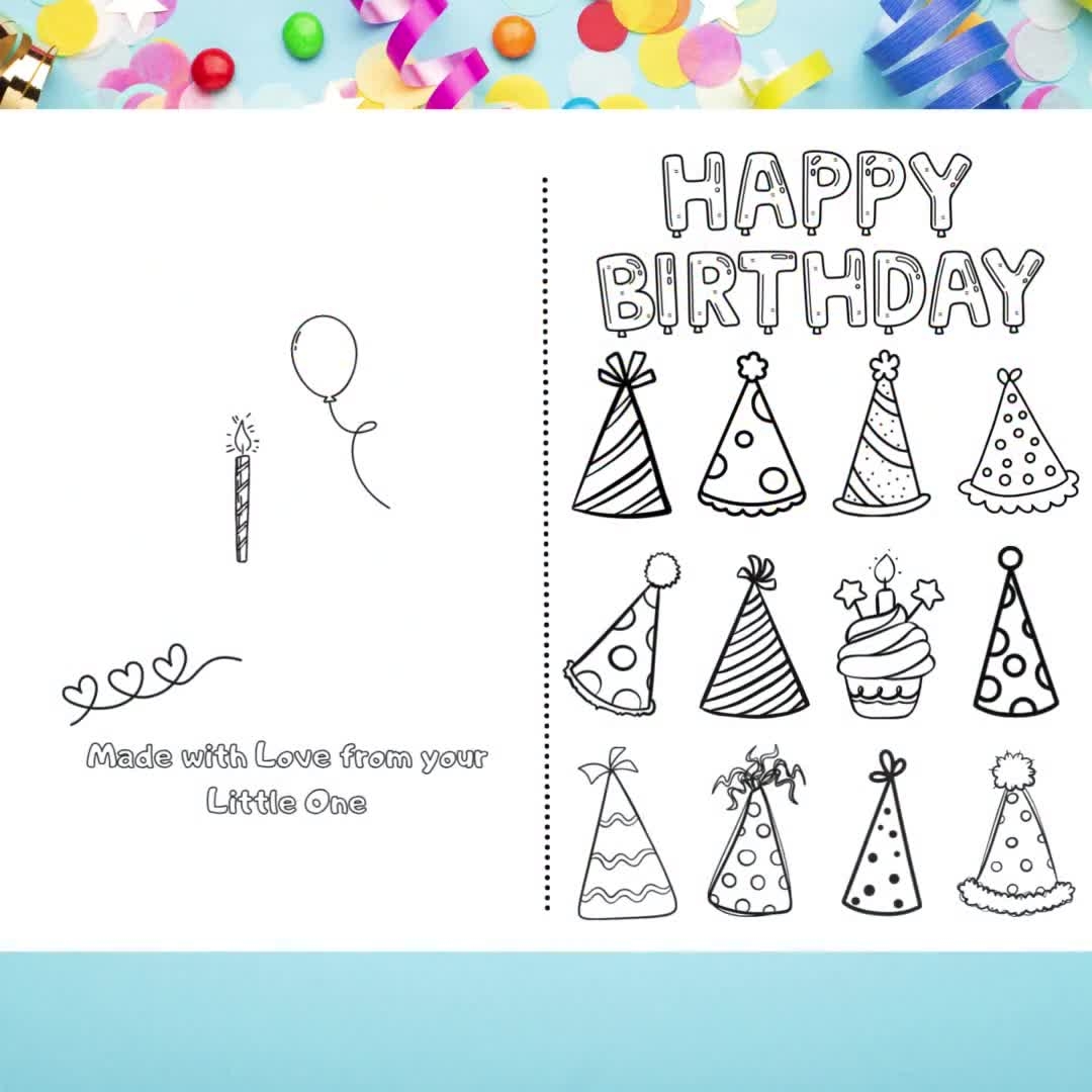 Happy Birthday Printable Foldable Kid Birthday Card To Color For Anyone Happy Birthday Printable Foldable Kid Birthday Card To Color For Anyone