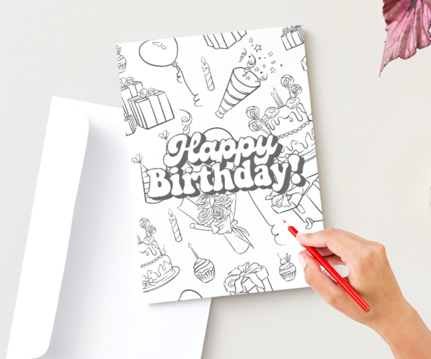 HAPPY BIRTHDAY Printable Folding Coloring Card Bonus Coloring Page Etsy