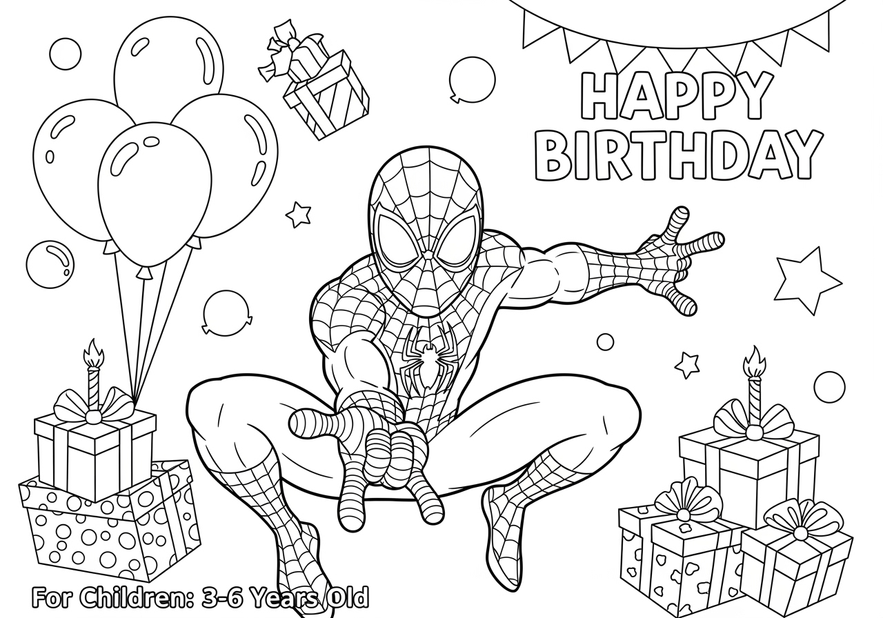 Happy Birthday Spiderman Coloring Page Printable PDF Free 