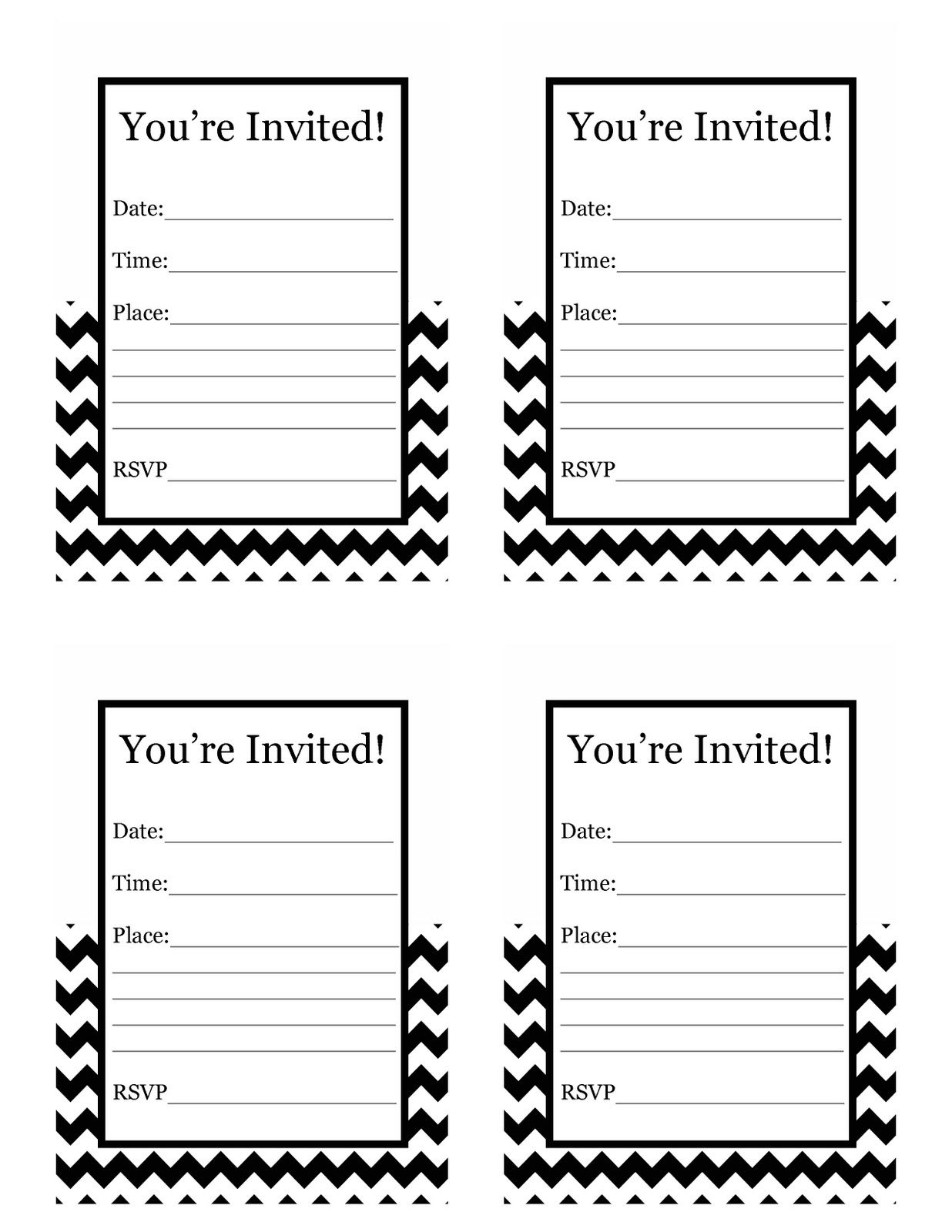 Black And White Birthday Invitations Free Printable