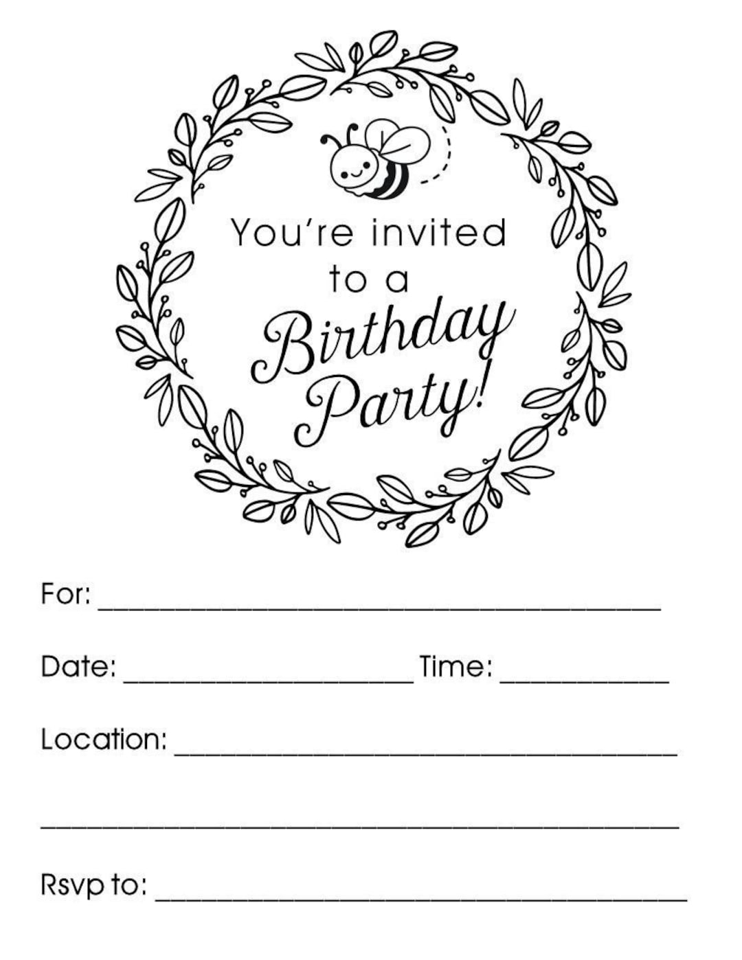 INSTANT DOWNLOAD Printable Fill in Birthday Invitation Bee Party Etsy