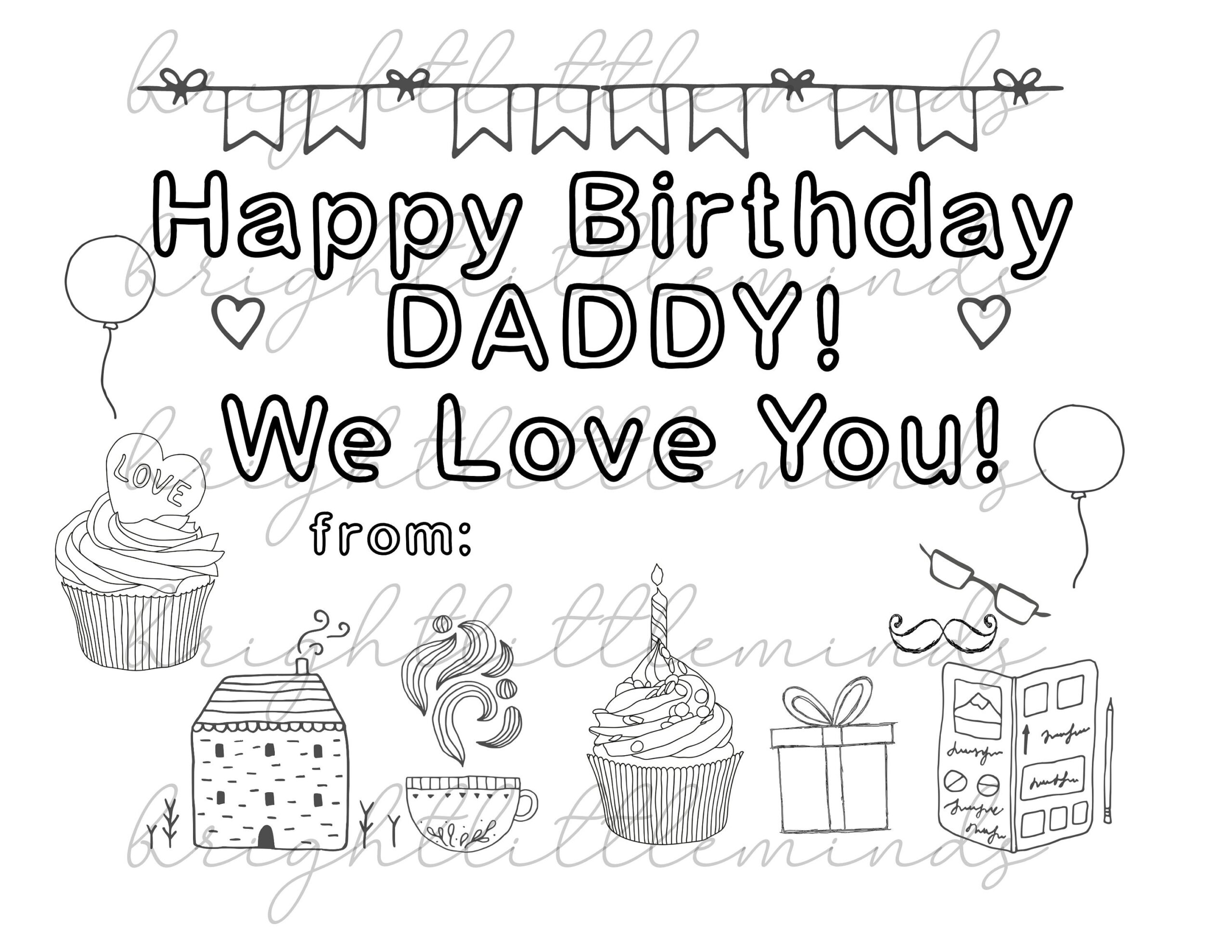 Instant Download Printable Happy Birthday Daddy DIY Kids Activity Coloring Gift Fun Card Made By Kids Letter A4 PDF