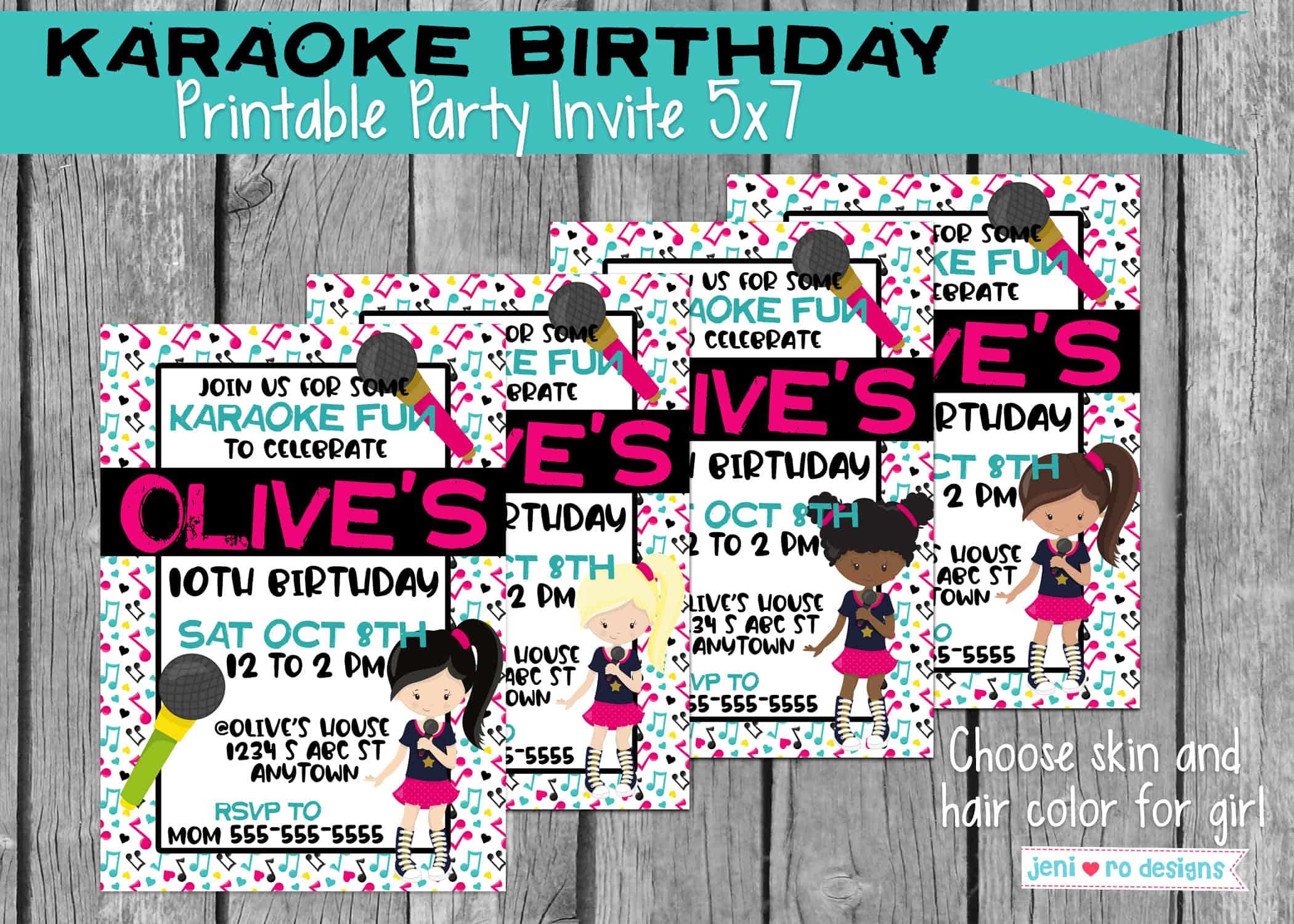 Karaoke Birthday Printable Party Invitation Party Invite Karaoke Party Music Singing Birthday Printable Invite Personalized Jeni Ro Designs