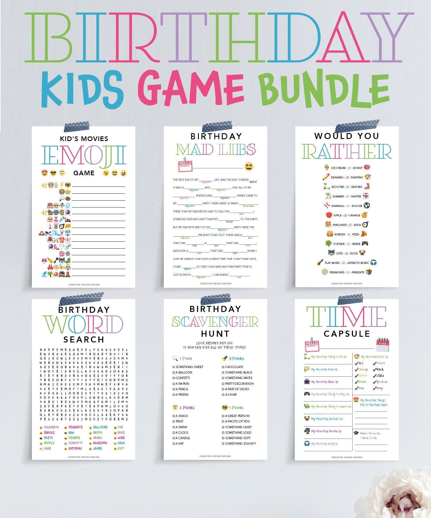 Kids Birthday Printable Games Bundle Birthday Party Games