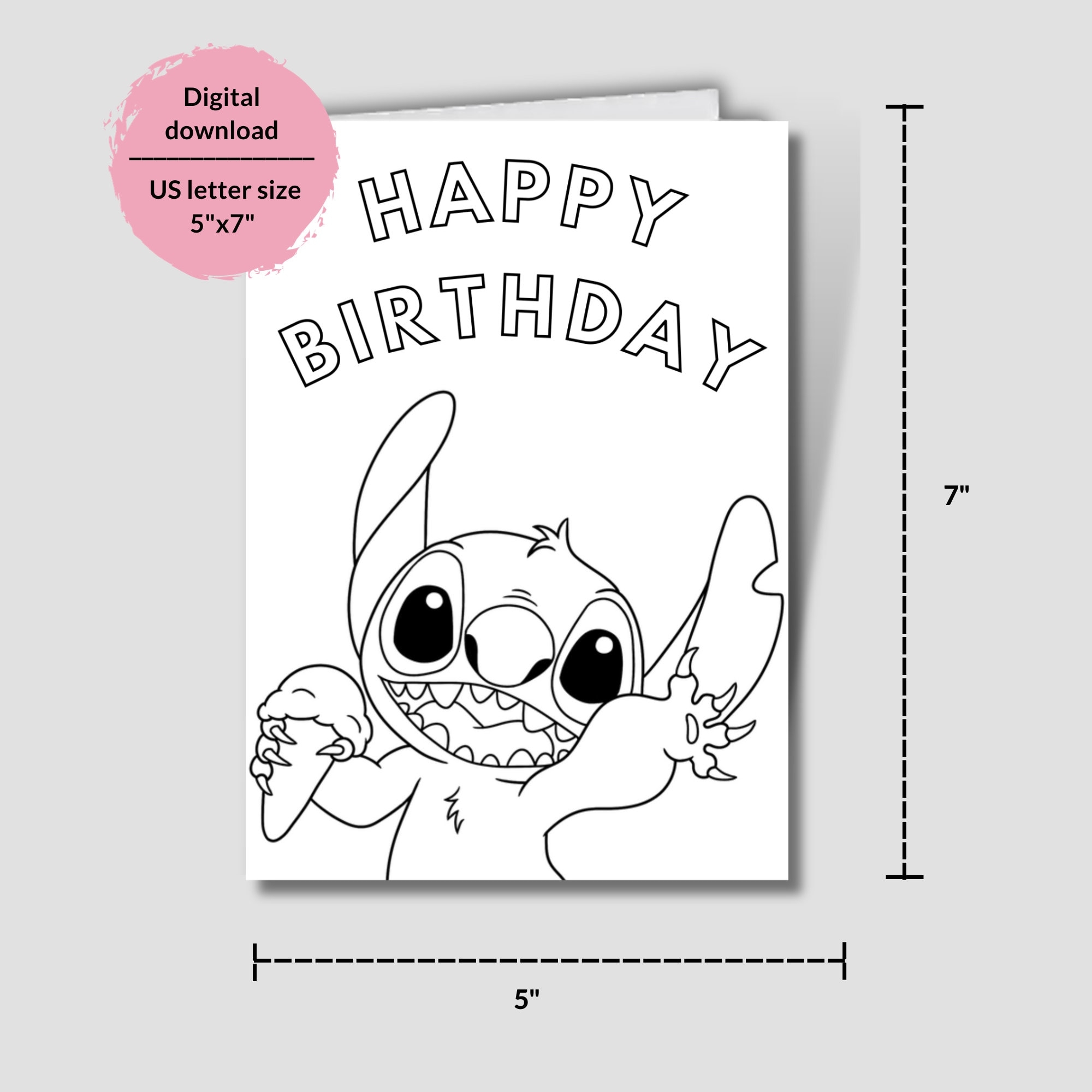Lilo And Stitch Printable Coloring Birthday Card Coloring Birthday Greeting With Stitch Printable Coloring Happy Birthday Card For Kids Etsy Israel