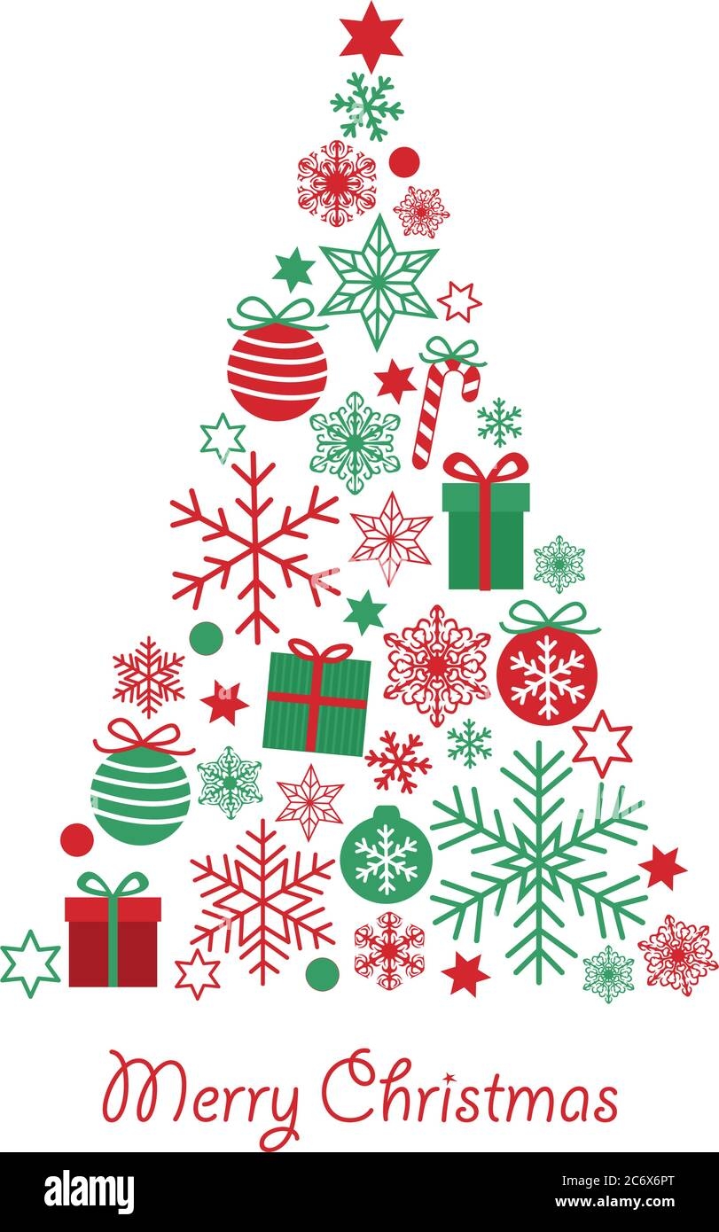 Merry Christmas Greeting Card With Cute Triangle Christmas Tree 