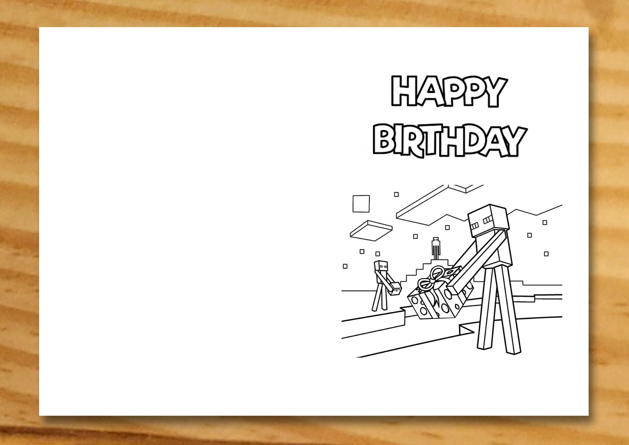 Minecraft Birthday Card Printable Minecraft Coloring Boy s Birthday Card Kid s Birthday Card Digital Kids Card Enderman Coloring Card Etsy