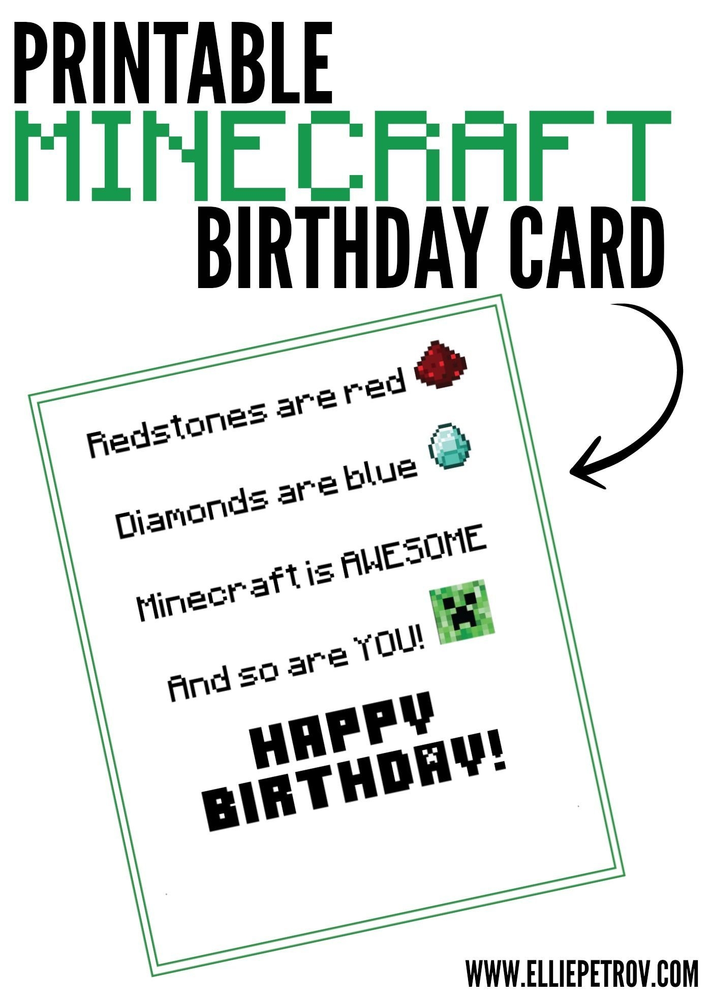 minecraft birthday card free printable