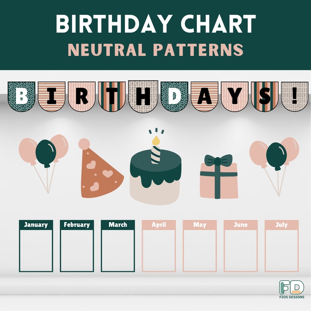 Neutral Pattern Birthday Chart Printable Easy Classroom Decoration Etsy