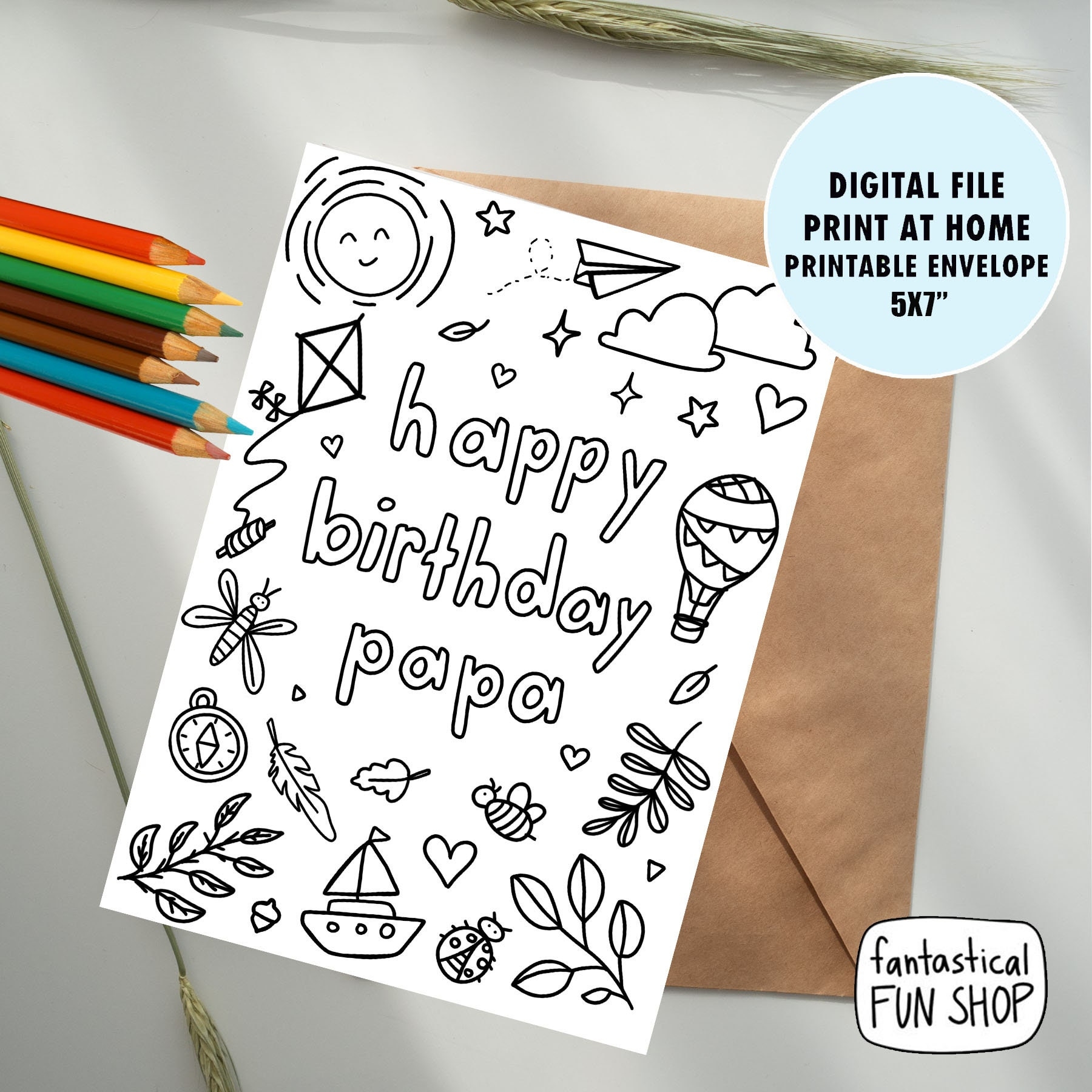 Papa Birthday Card Colorable Gift From Grandchild 5x7 Digital Download Etsy