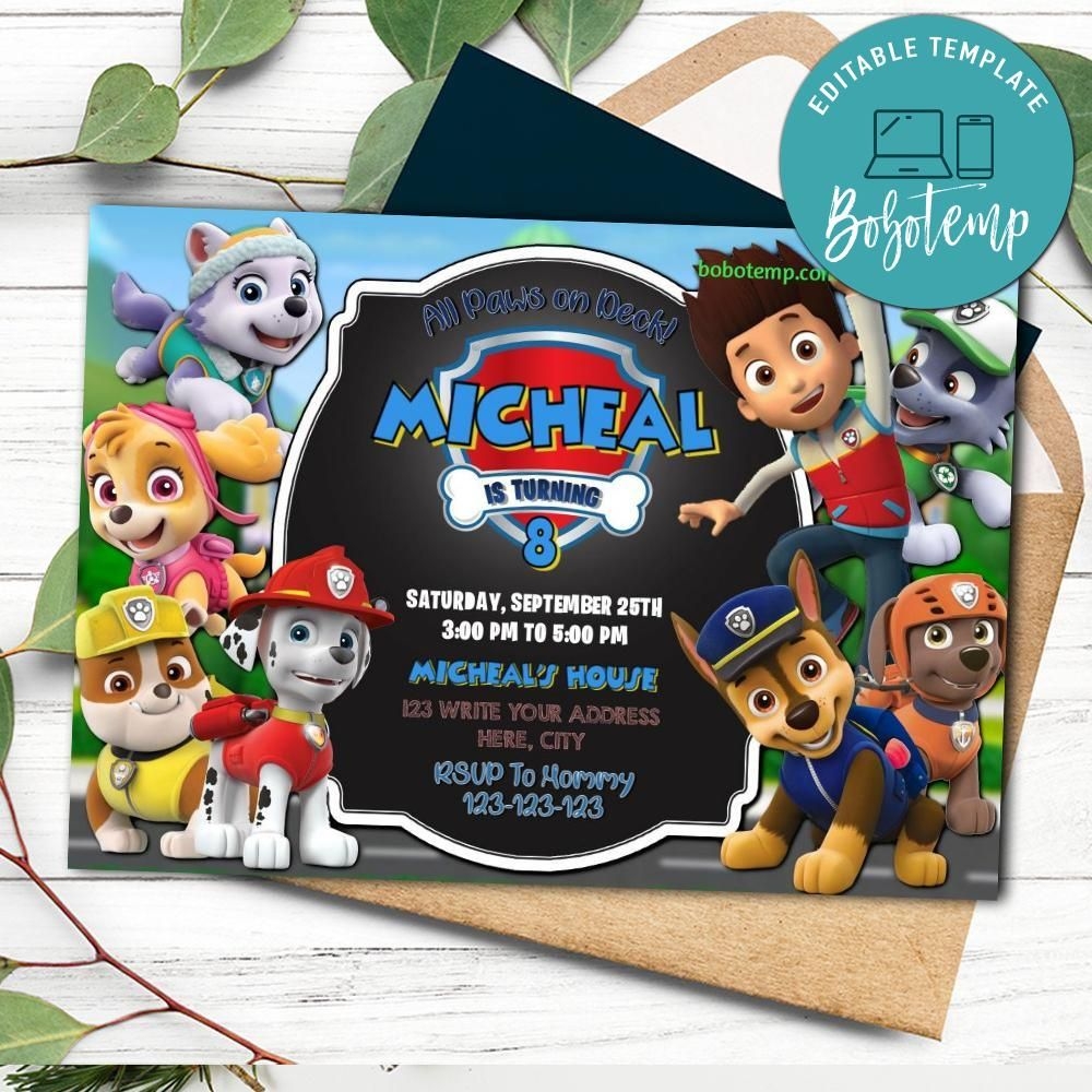 paw patrol printable birthday card