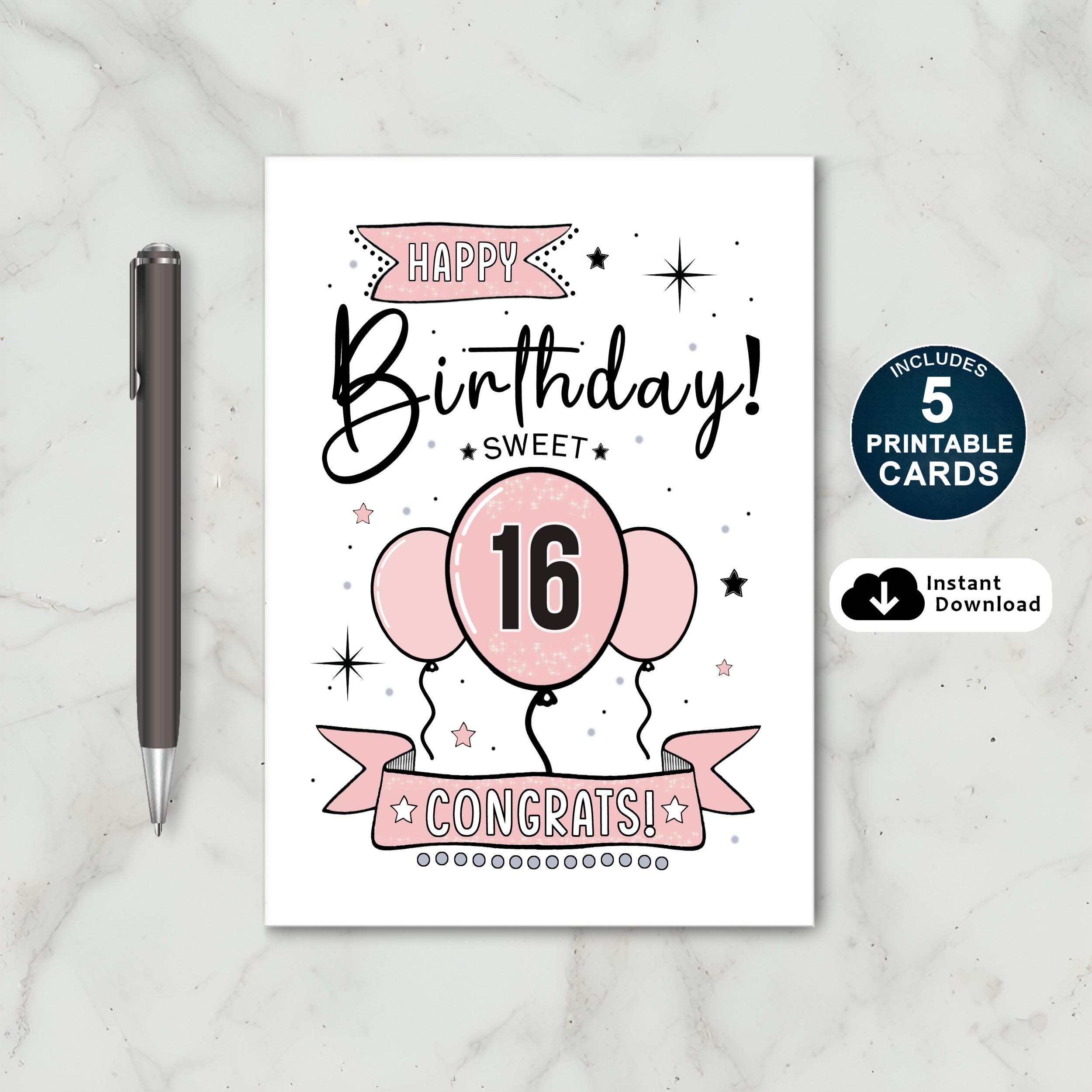 Pink 16th Birthday Card Sweet Sixteen Congrats PDF Etsy Pink 16th Birthday Card Sweet Sixteen Congrats PDF Etsy