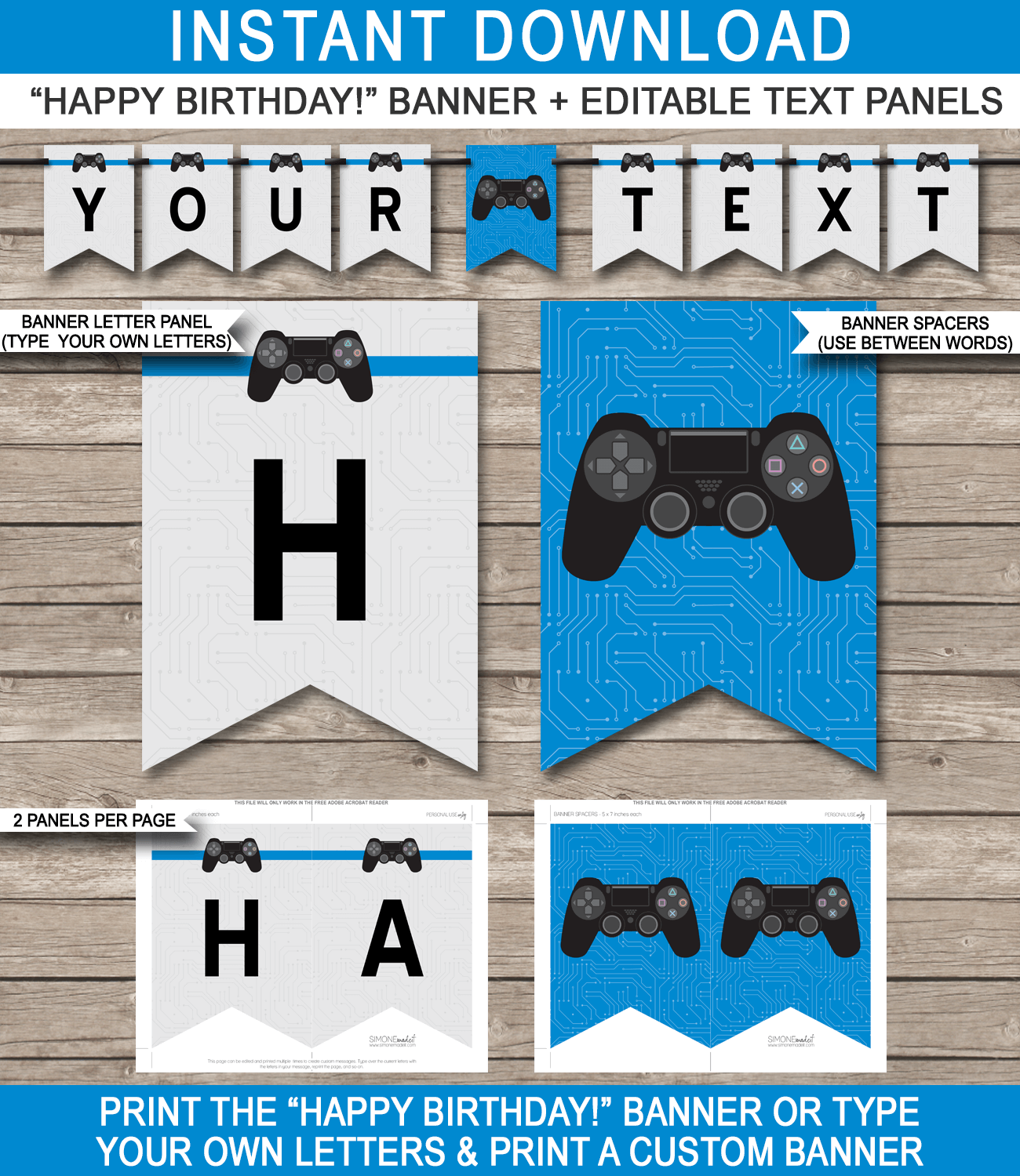 Playstation Birthday Party Pennant Banner Template Blue
