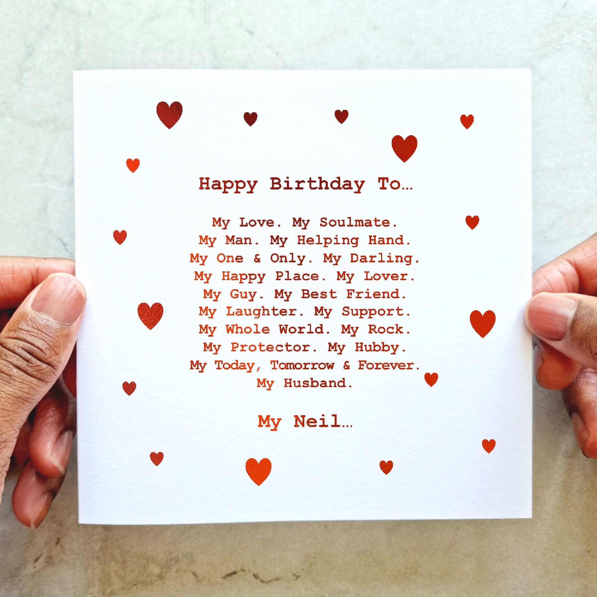 Poem Personalised Husband Birthday Card Romantic Birthday Card For Husband Cute Birthday Card Husband Red Foil Card Etsy