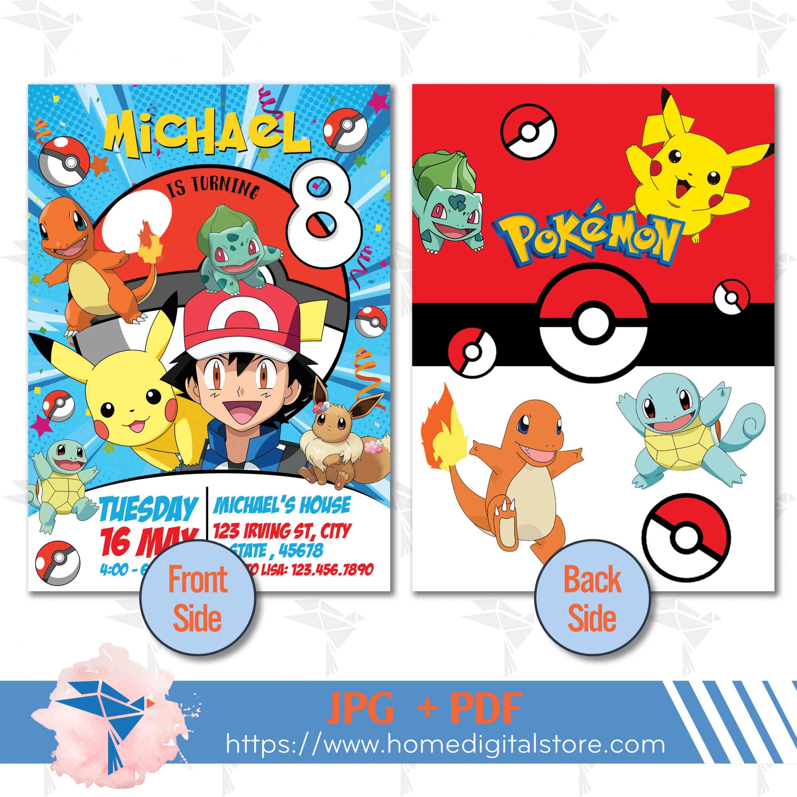 Pokemon Birthday Invitation JPG PDF