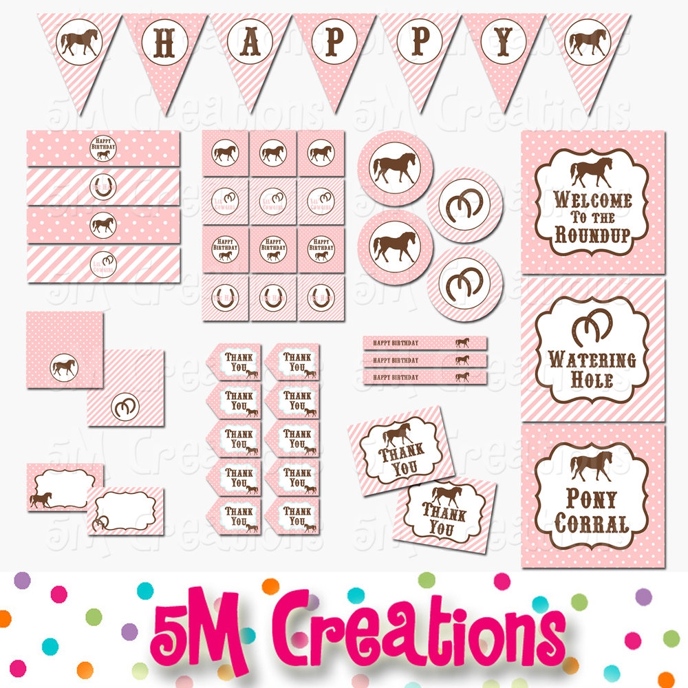 Pony Birthday Party Printable Decorations Cowgirl Party Pink Brown Instant Download 5M Creations Blog