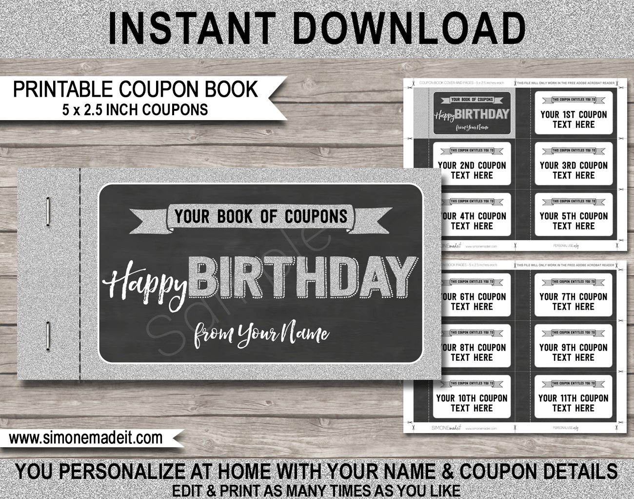 Printable Birthday Coupon Book Template DIY Personalized Coupons Printable Birthday Coupon Book Template DIY Personalized Coupons