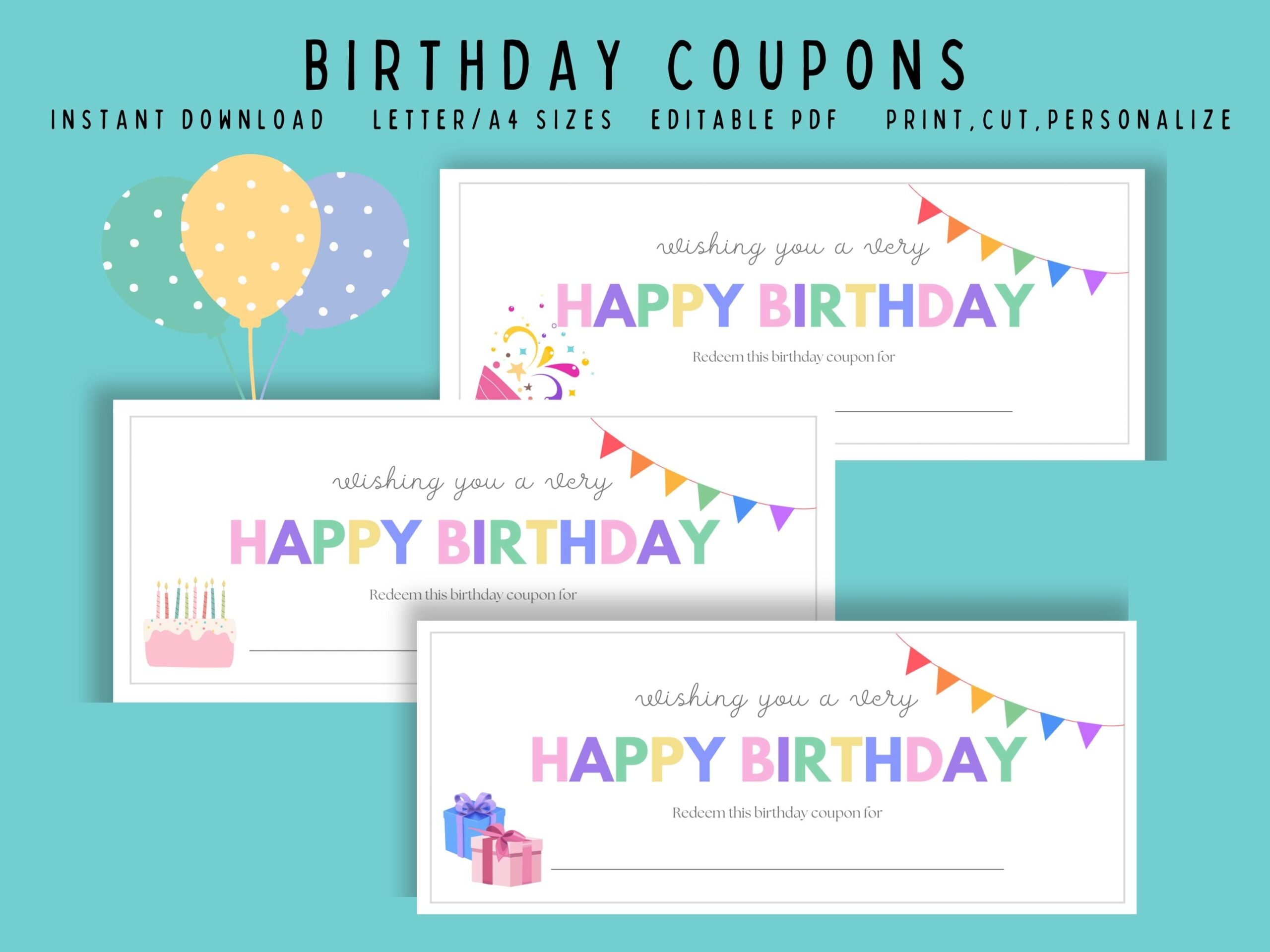 Printable Birthday Coupons Fill in DIY Gift PDF Etsy