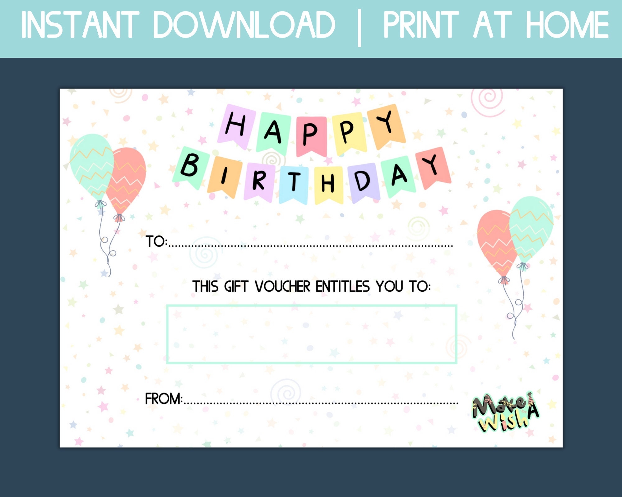 Printable Birthday Gift Certificate Instant Download Gift Card Happy Birthday Gift Card Printable Voucher Digital Gift Certificate Best Etsy
