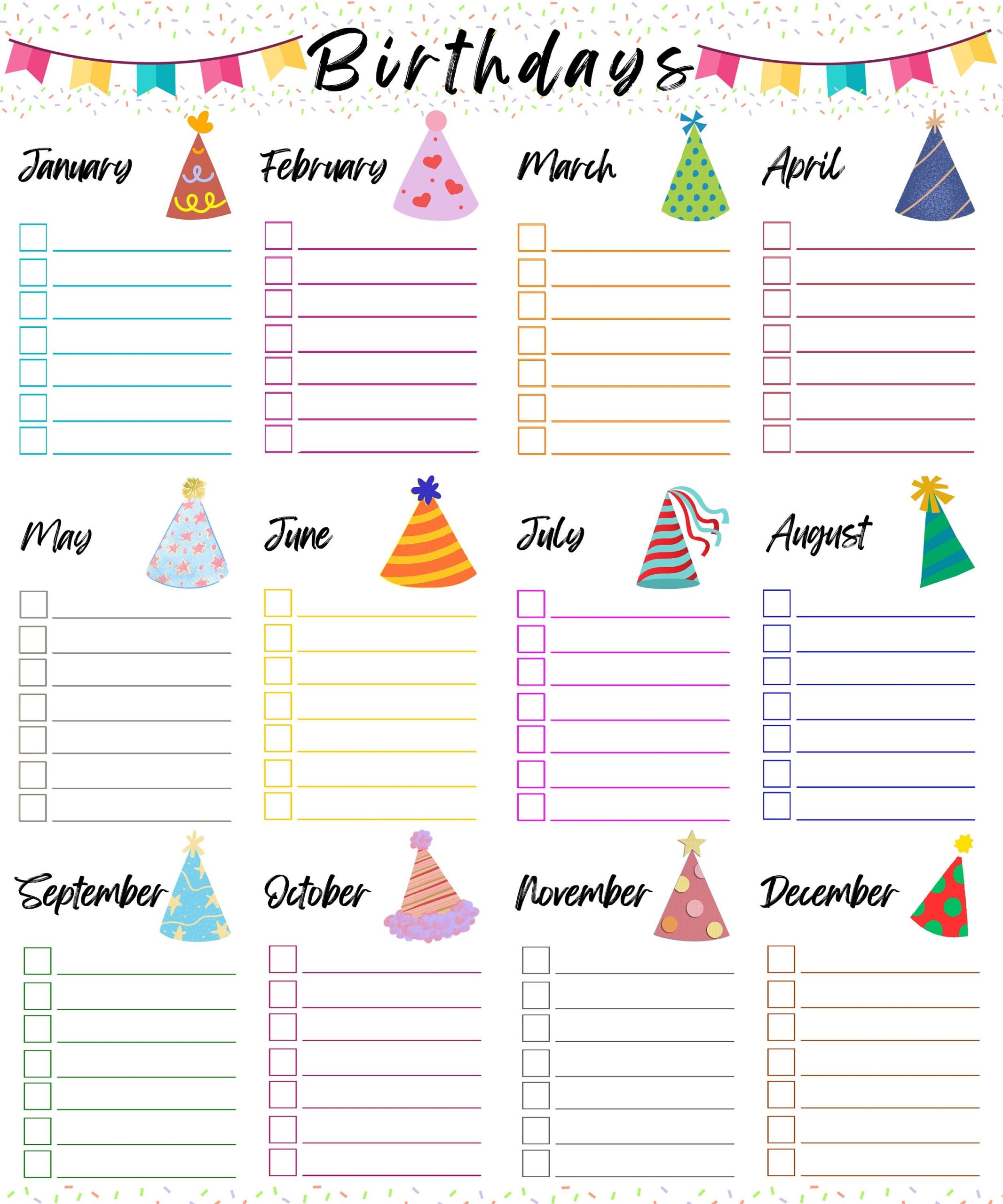 Printable Birthday Tracker Birthday List Organizer PDF 
