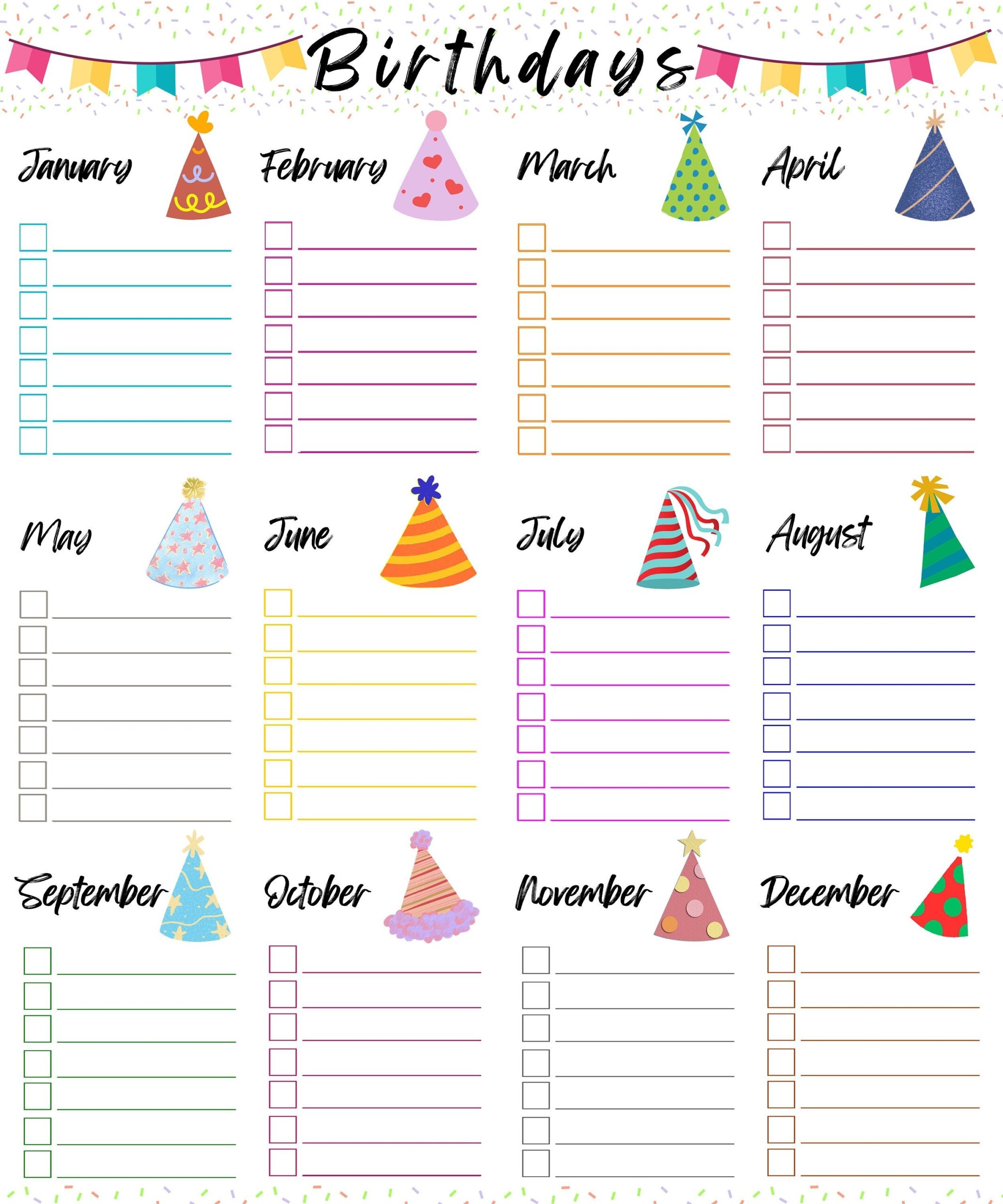 Printable Birthday Tracker Birthday List Organizer PDF 