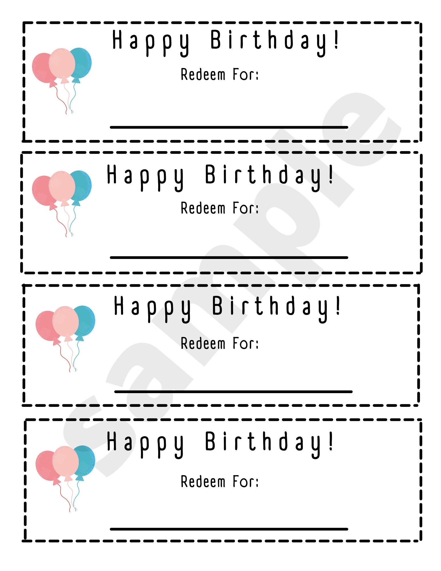 Printable Blank Birthday Coupons Etsy