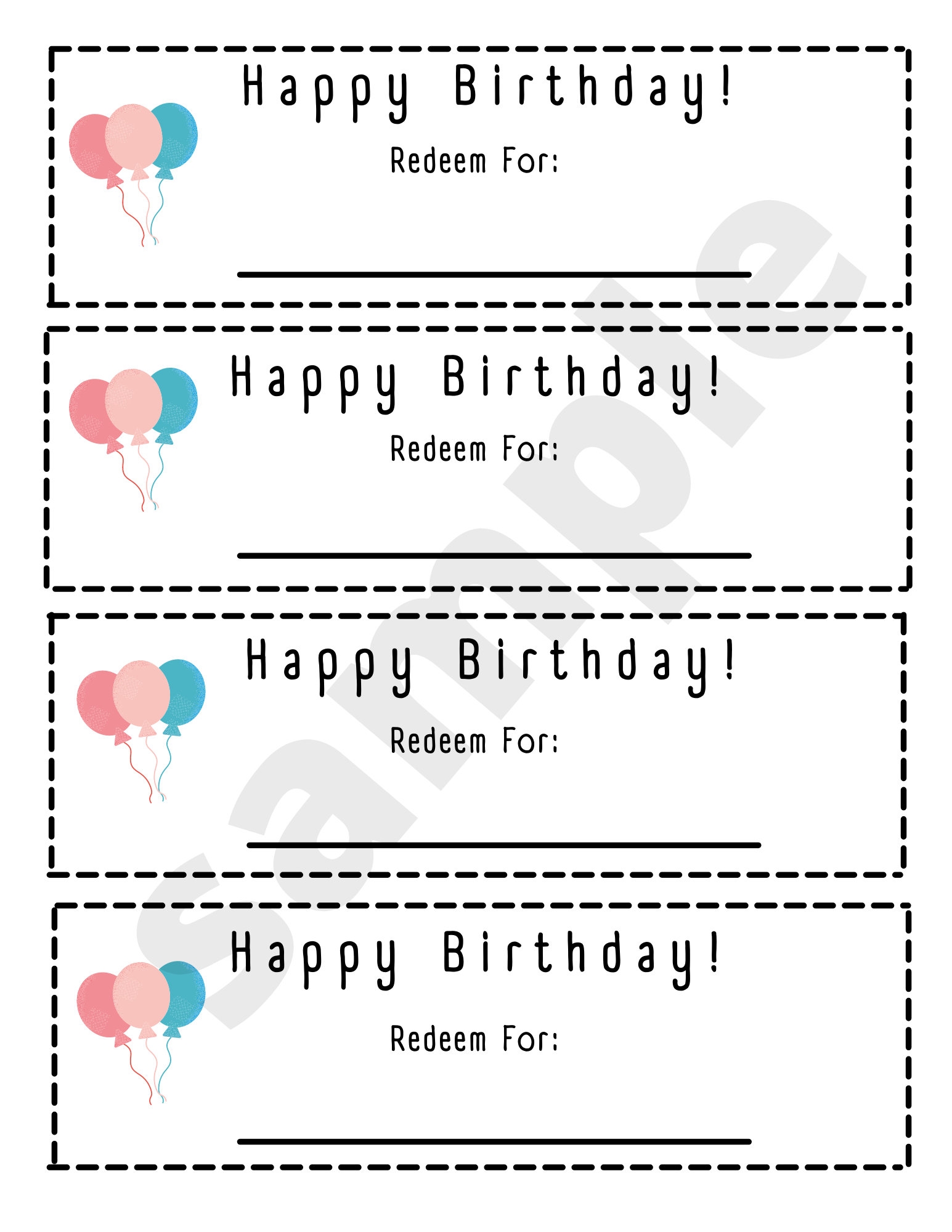 Printable Blank Birthday Coupons Etsy