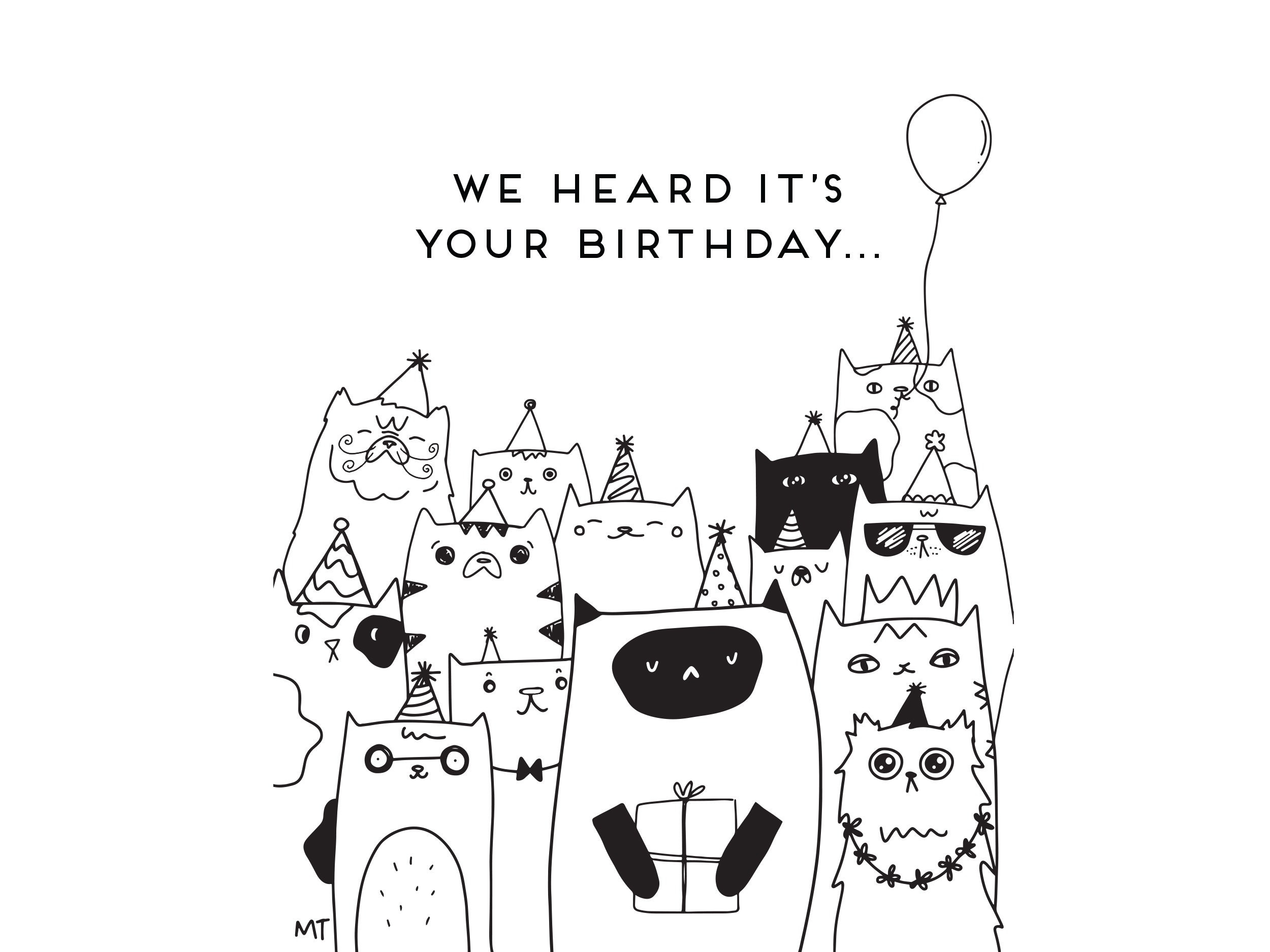 Printable Cat Birthday Card From All Of Us Black White Cat