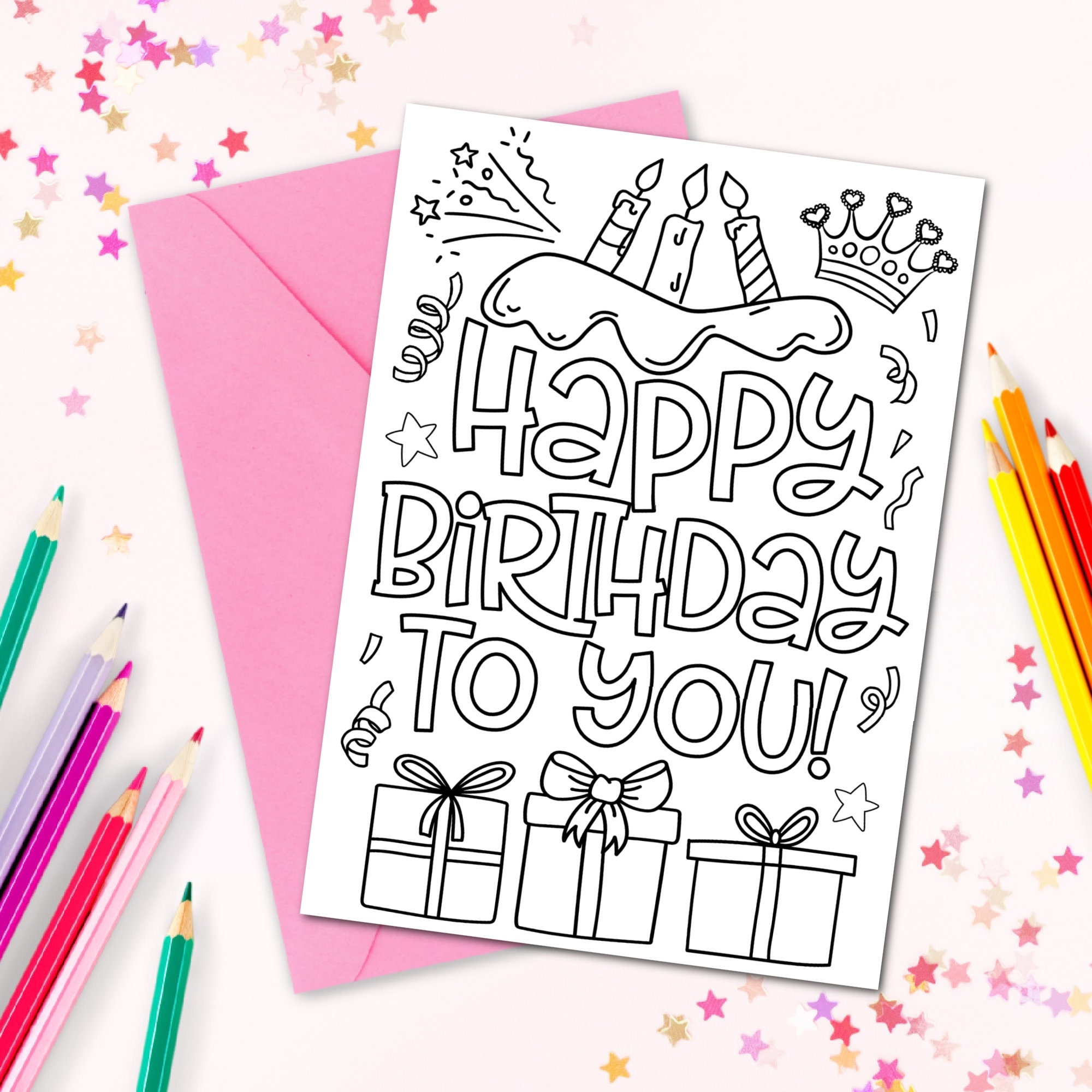 Printable Coloring Birthday Card Digital Download Coloring Birthday Card Digital Birthday Card Happy Birthday Card Coloring Card 5x7 Etsy