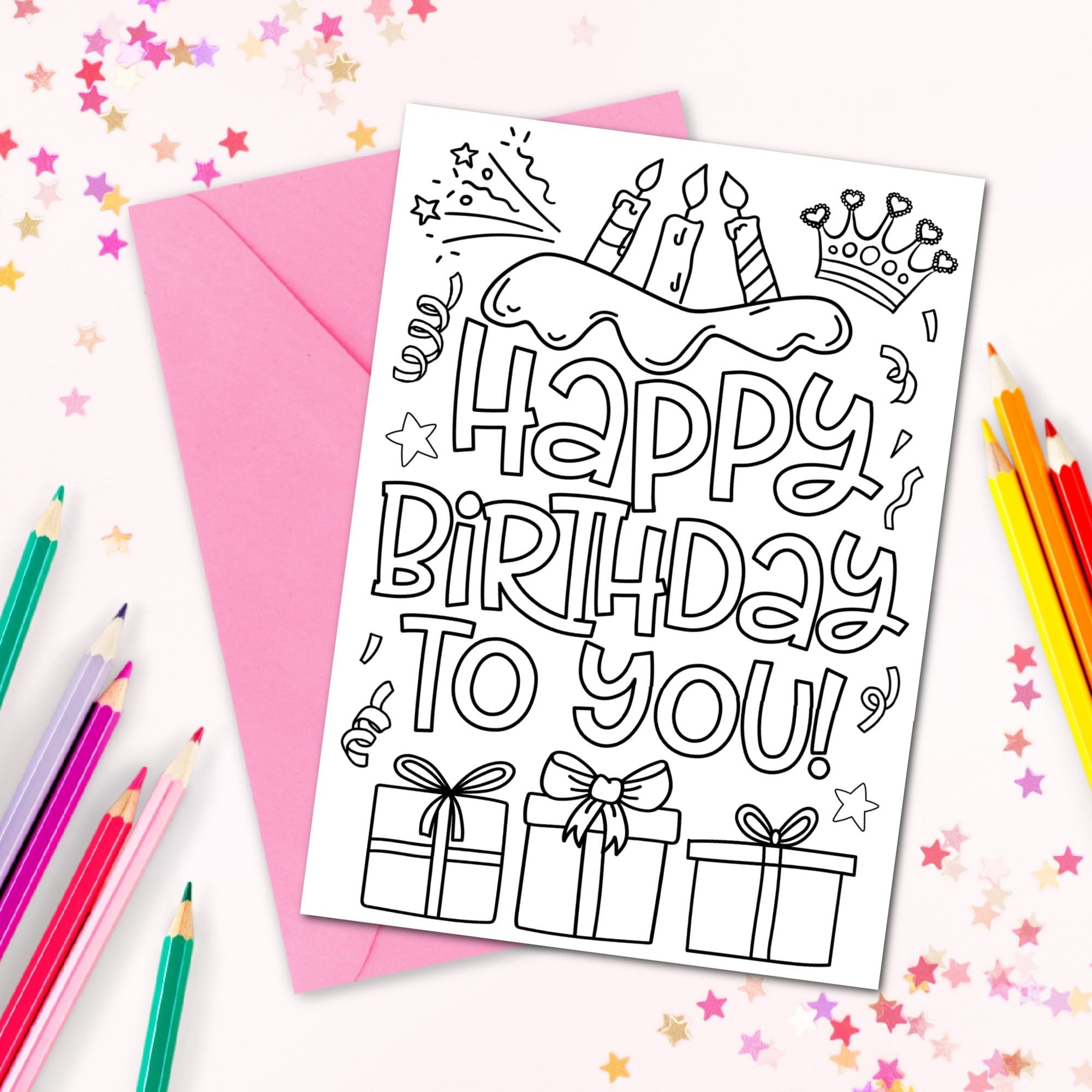 Printable Coloring Birthday Card Digital Download Coloring Printable Coloring Birthday Card Digital Download Coloring